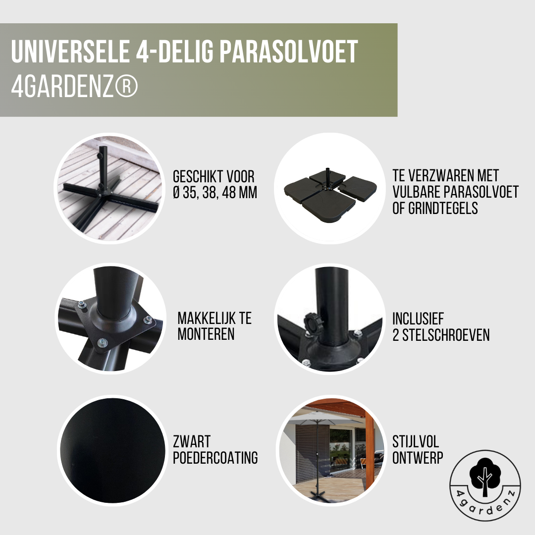 4gardenz® Parasol Kruisvoet voor Verzwaringstegels 77x77x31 cm - Zwart