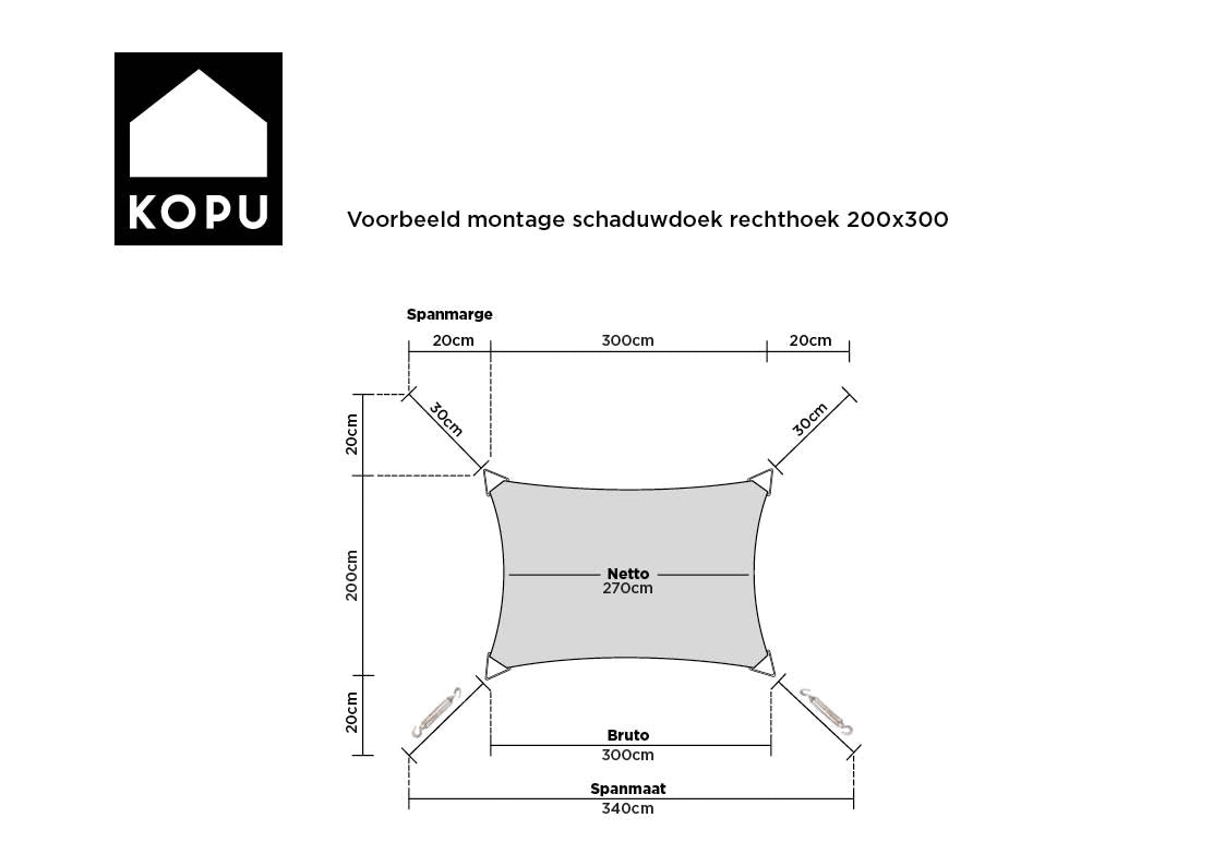 Kopu® Schaduwdoek Rechthoek Waterdicht 2x3 m - Zonnedoek - Creme