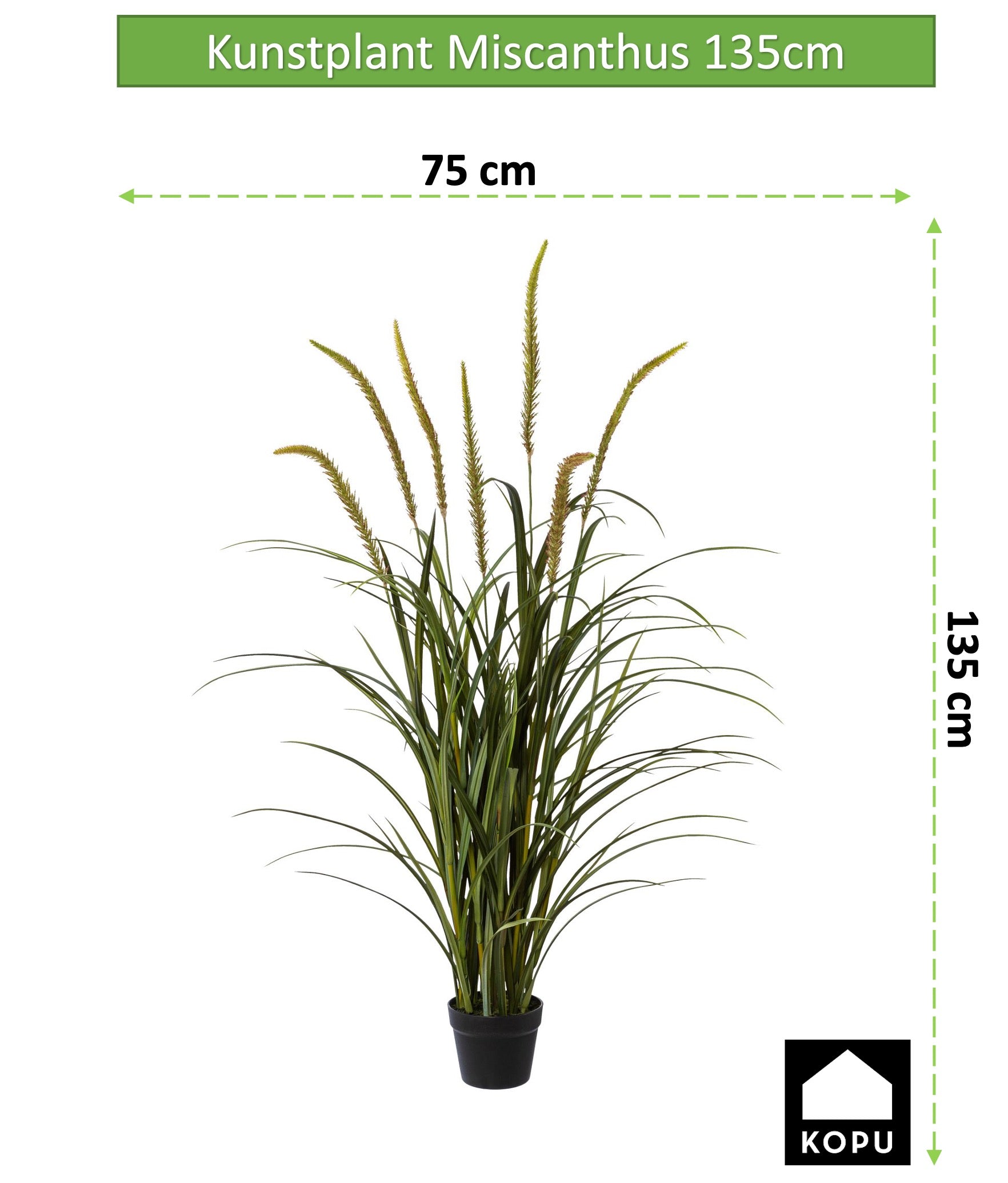 Kopu® Kunstplant Miscanthus 135 cm - 7 pluimen - in zwarte pot