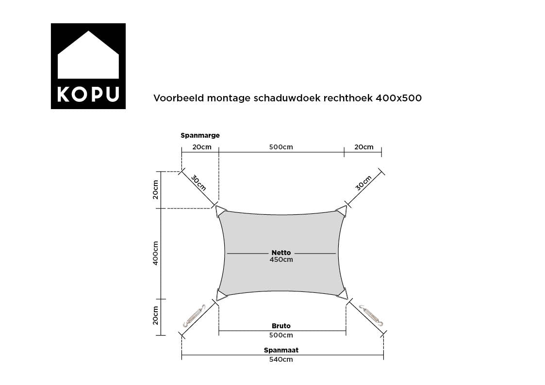 Kopu® Schaduwdoek Rechthoek 4x5 m Waterdicht - Zonnedoek - Creme
