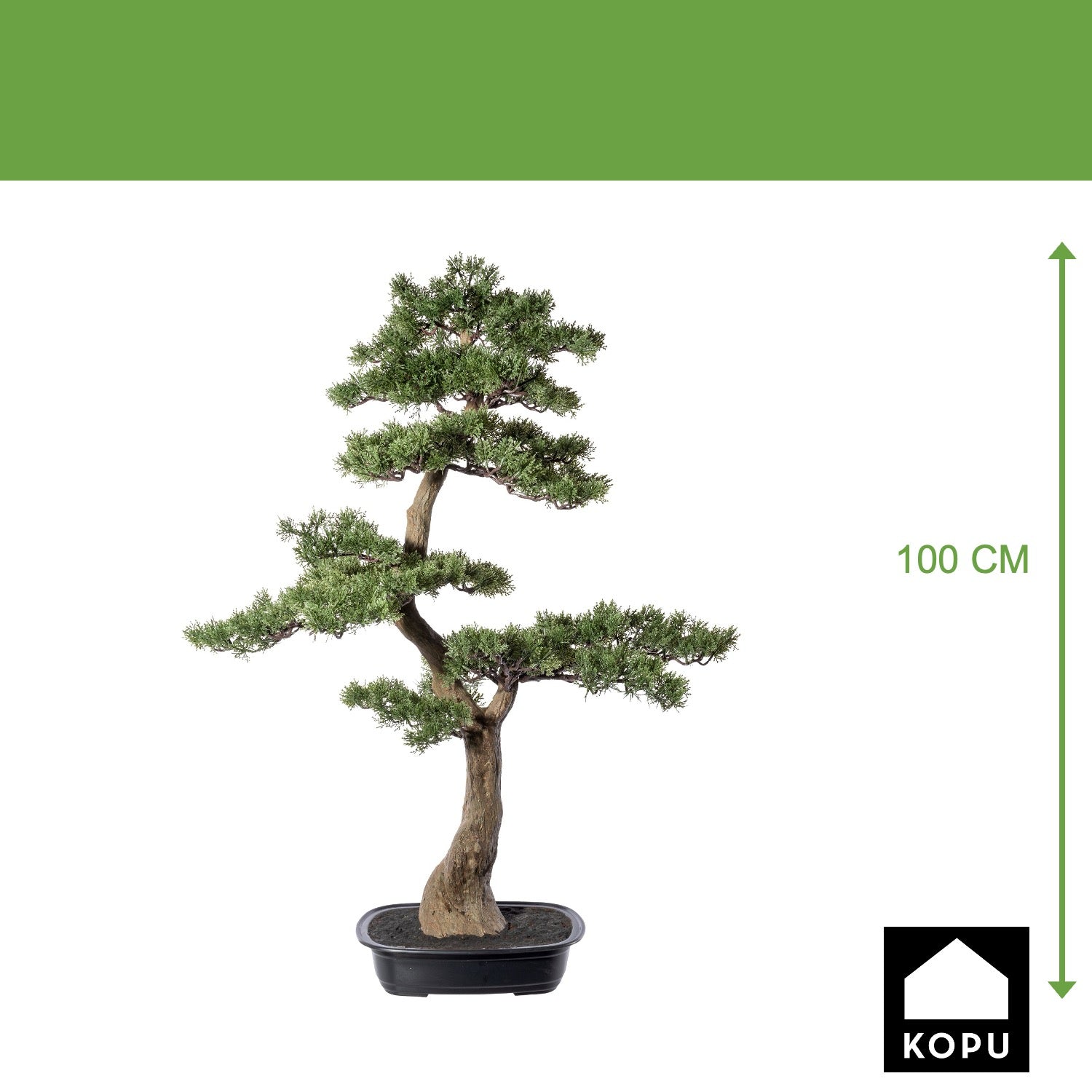Kunstmatige cederbonsai Kopu - ca. 100 x 60 cm - in een zwarte plastic pot