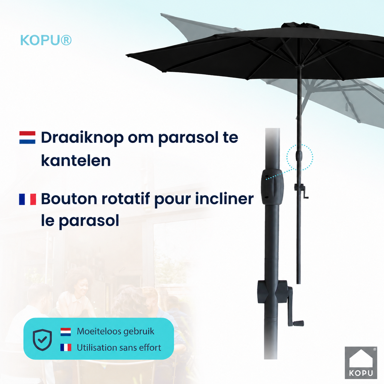 Kopu® Valencia Parasol Rond 300 cm met Beschermhoes - Zwart