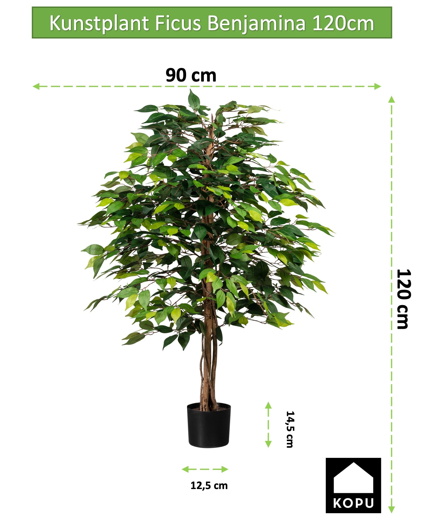 Kopu® Kunstplant Ficus Benjamina 120 cm in zwarte pot - 1260 bladeren