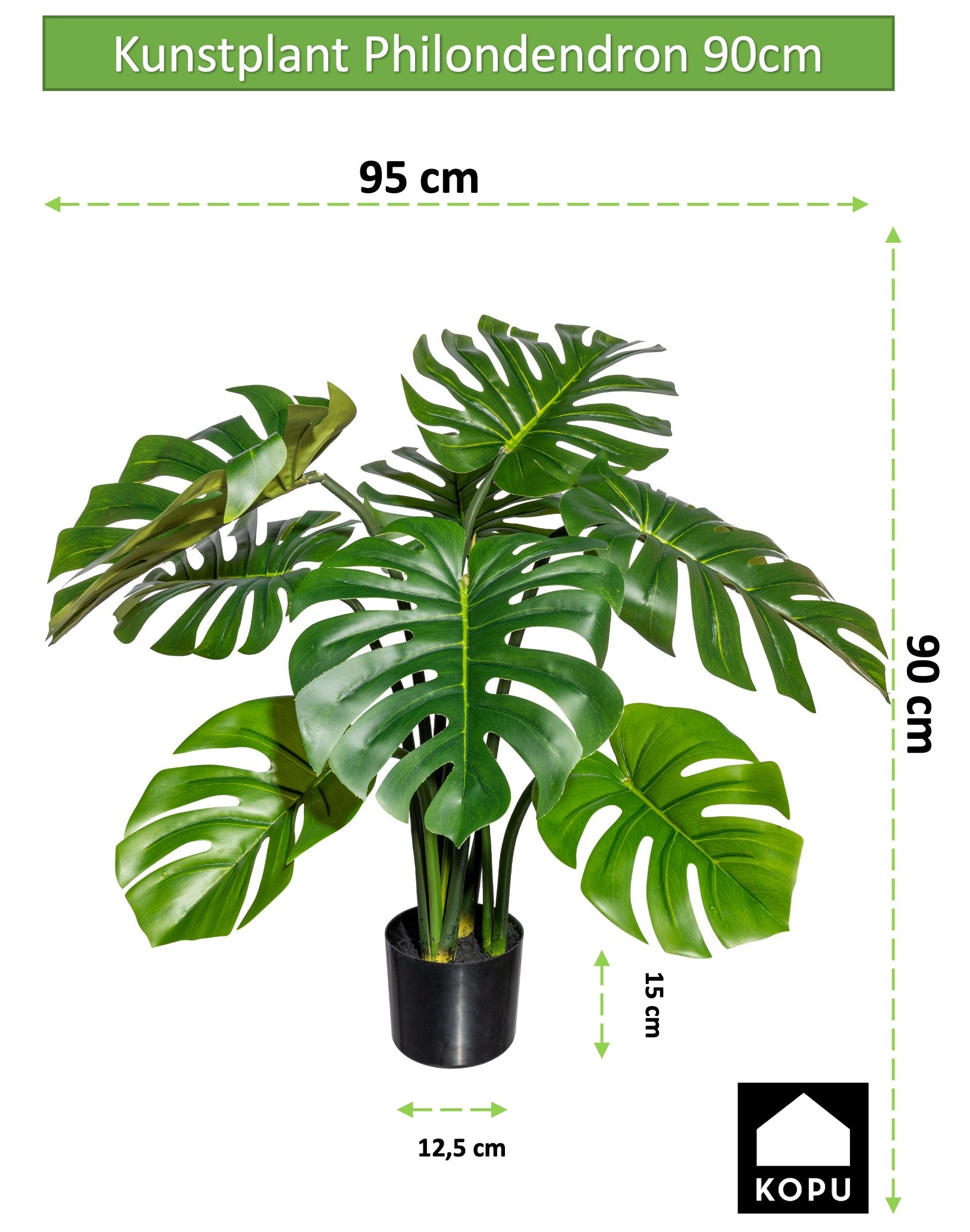 Kopu® Kunstpflanze Split Philodendron 90 cm - 8 Blätter - Kunstpflanze