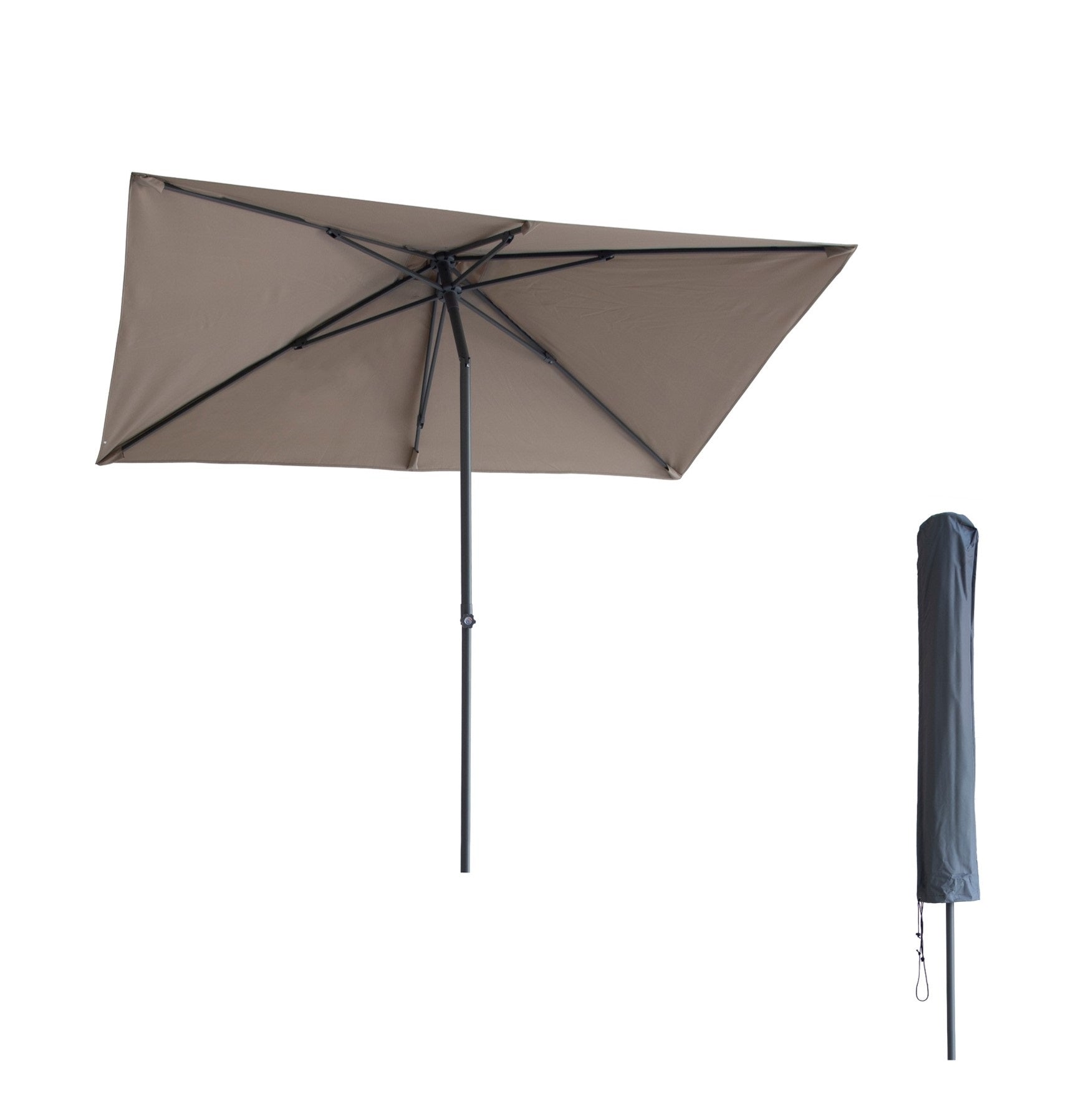 Kopu® Leon Parasol Rechthoek 150x250cm met Hoes - Hoogteverstelbaar - Taupe