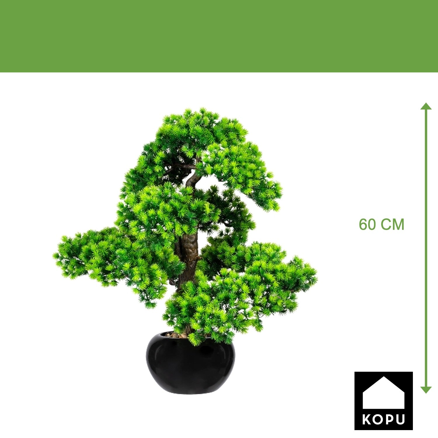 Kopu kunstmatige bonsaiboom van larikshout, 60 cm hoog, met zwarte pot - Bonsaiboom