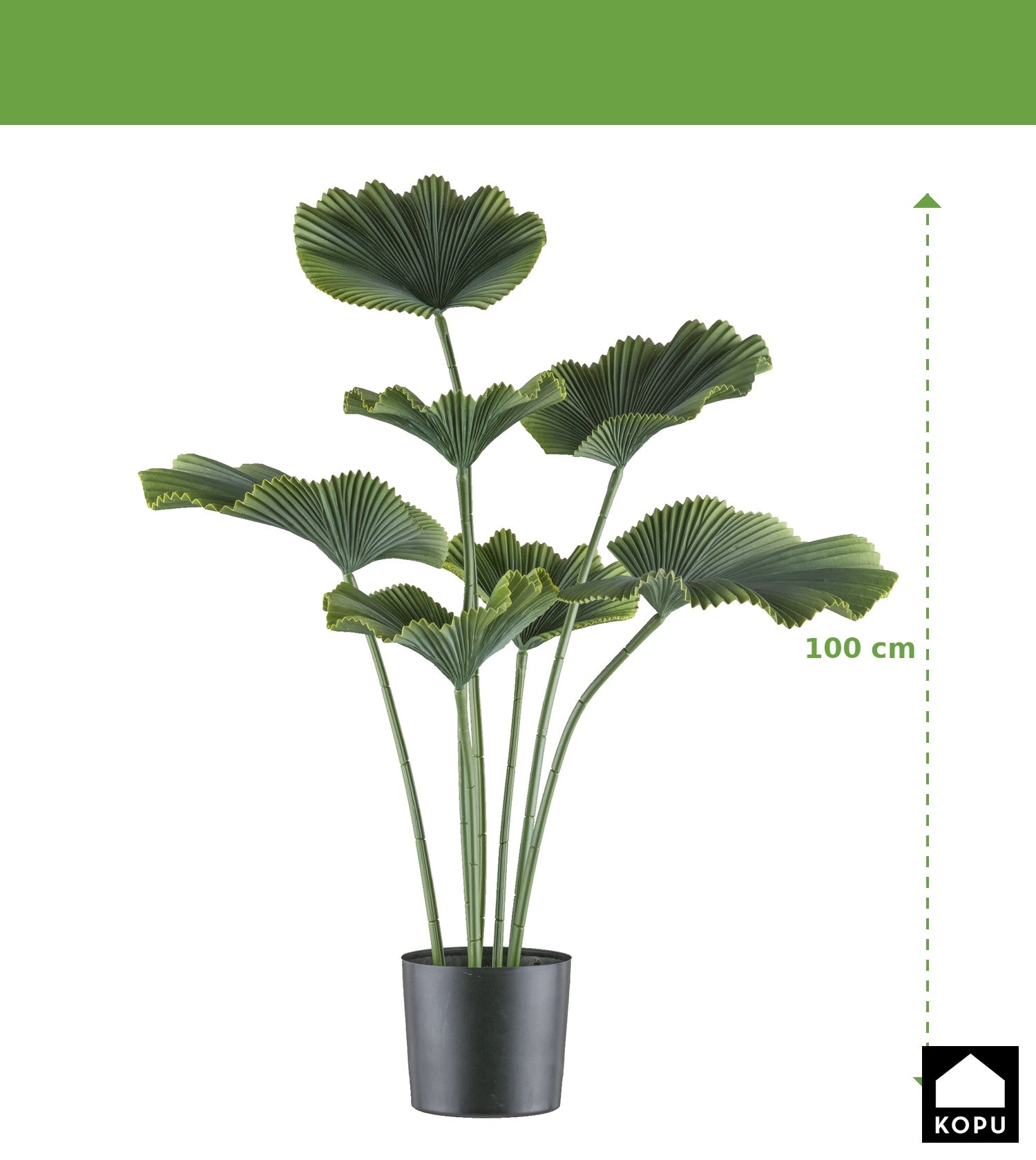 Kopu kunstplant, palmblad, 100 cm in pot - Groen