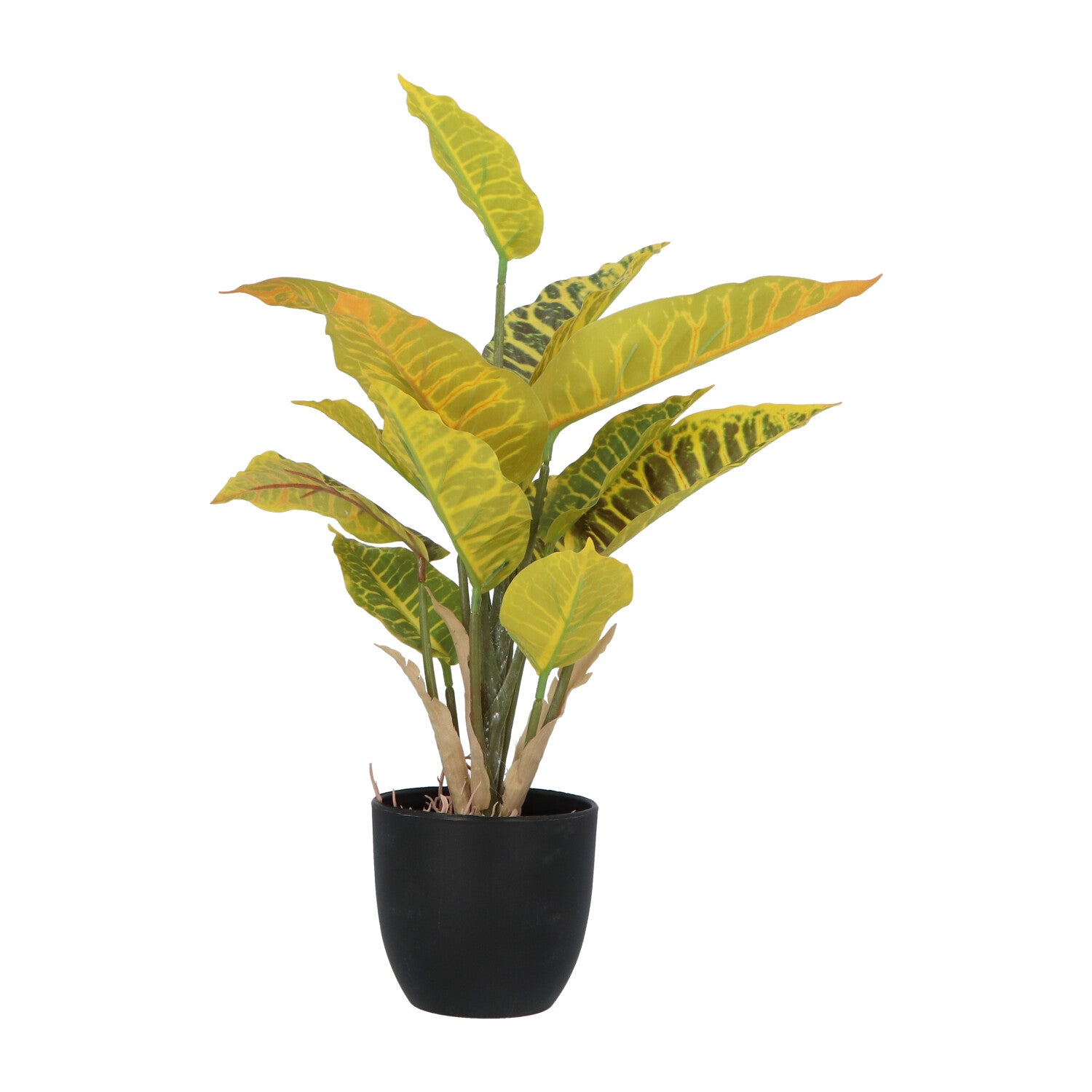 Kopu® 2 stuks Kunstplant Croton 35 cm - 14 bladeren - in zwarte pot