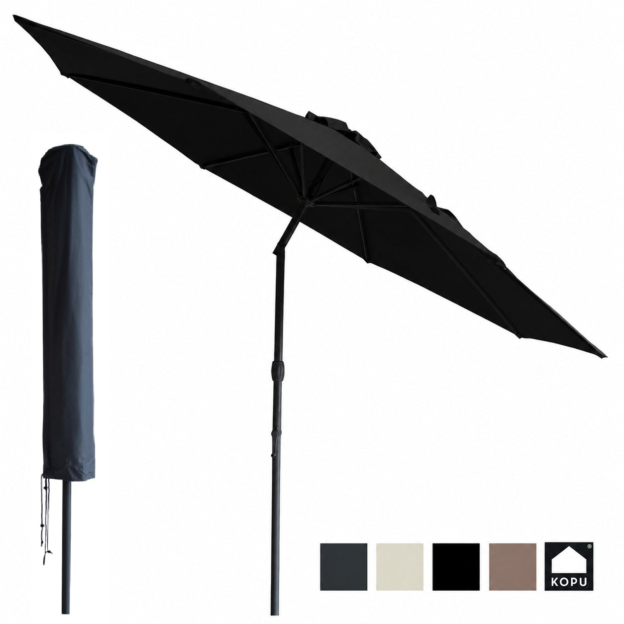 Kopu® Valencia Parasol Rond 300 cm met Beschermhoes - Zwart