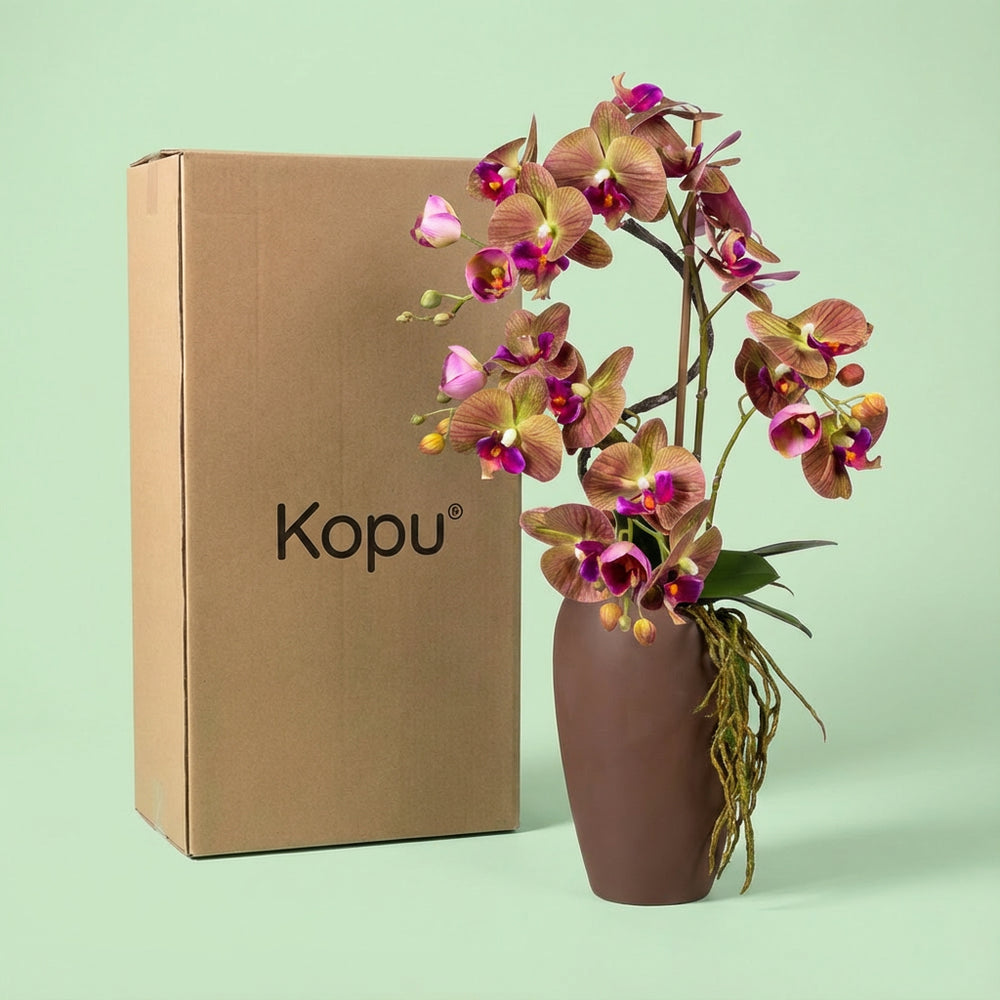 Kopu® Kunstbloem Orchidee 70 cm Paars in bruine Vaas - Phalenopsis