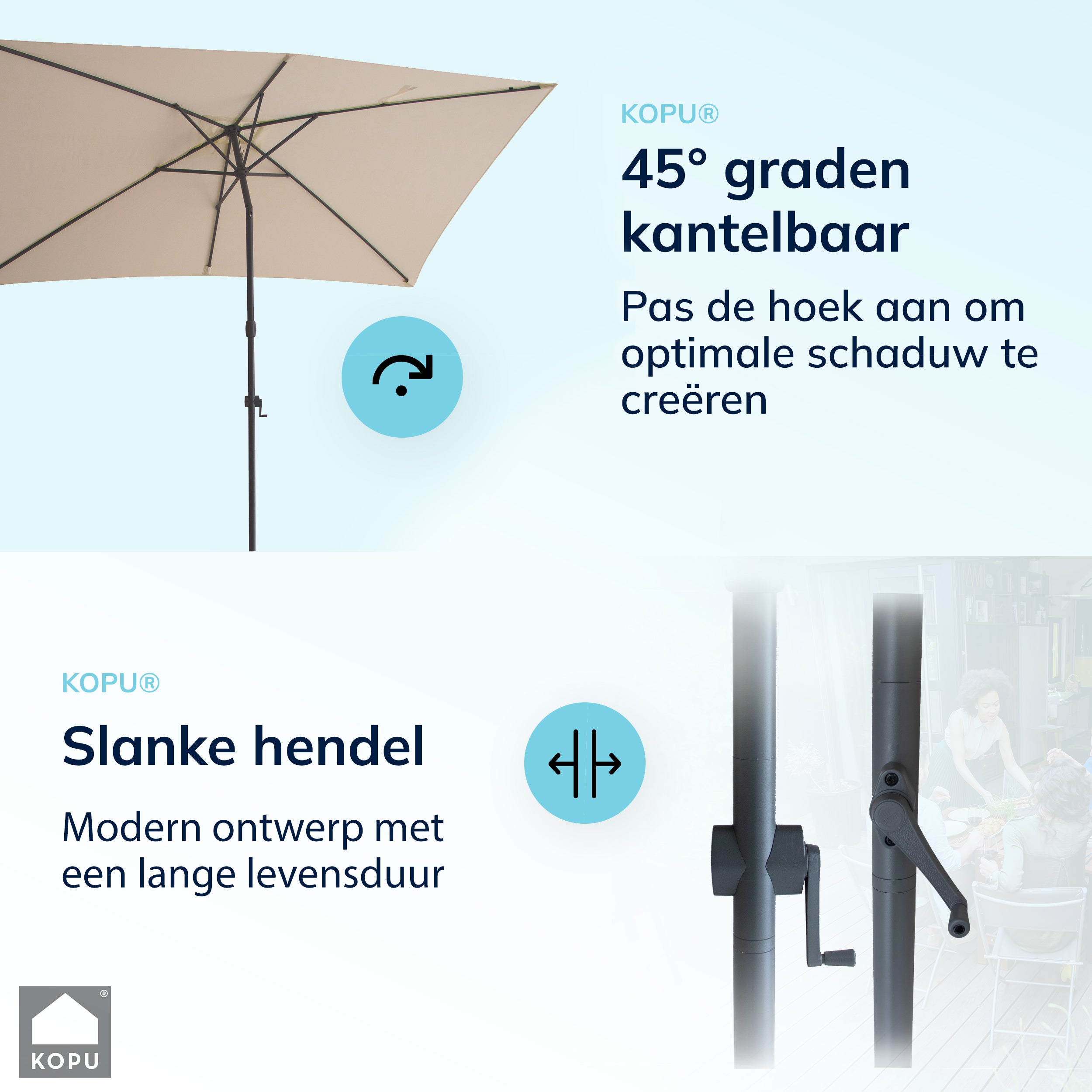 Kopu® Sevilla Parasol Rechthoek 200x300 cm met Hoes en voet - Creme