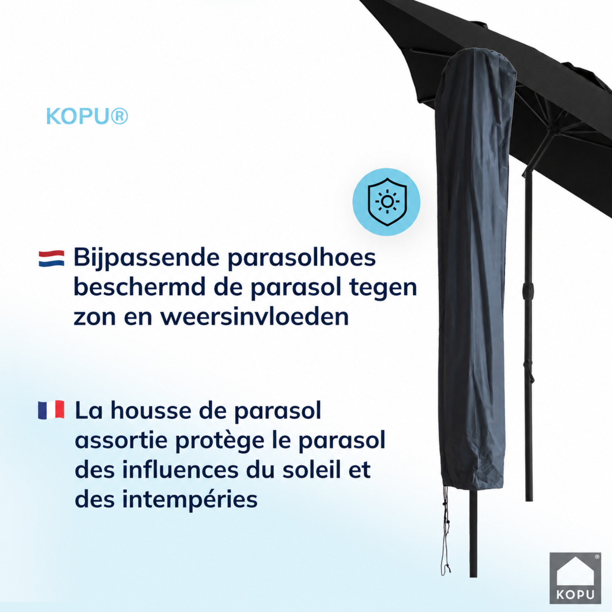Kopu® Sevilla Parasol Rechthoek 200x300 cm met Hoes - Balkonparasol Zwart