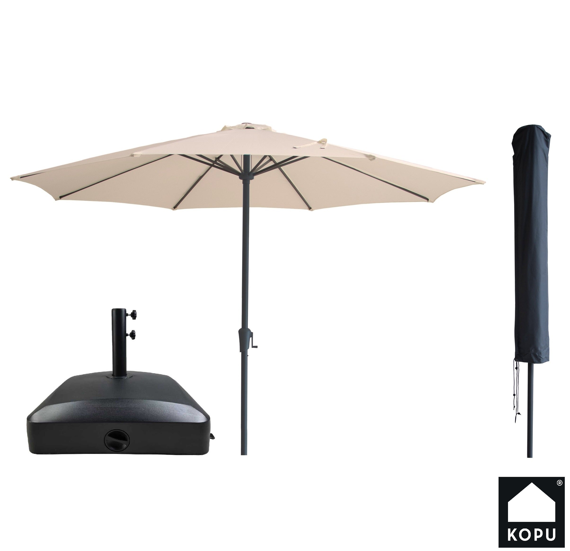 Kopu® Madrid grote Parasol Rond 350 cm met Beschermhoes en Parasolvoet - Creme