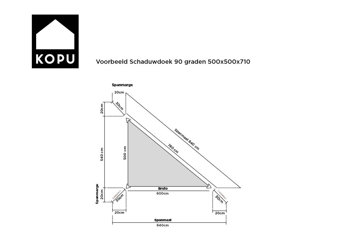 Kopu® Schaduwdoek Driehoek 5x5x7,1 mtr 230 grams Waterdicht - Creme