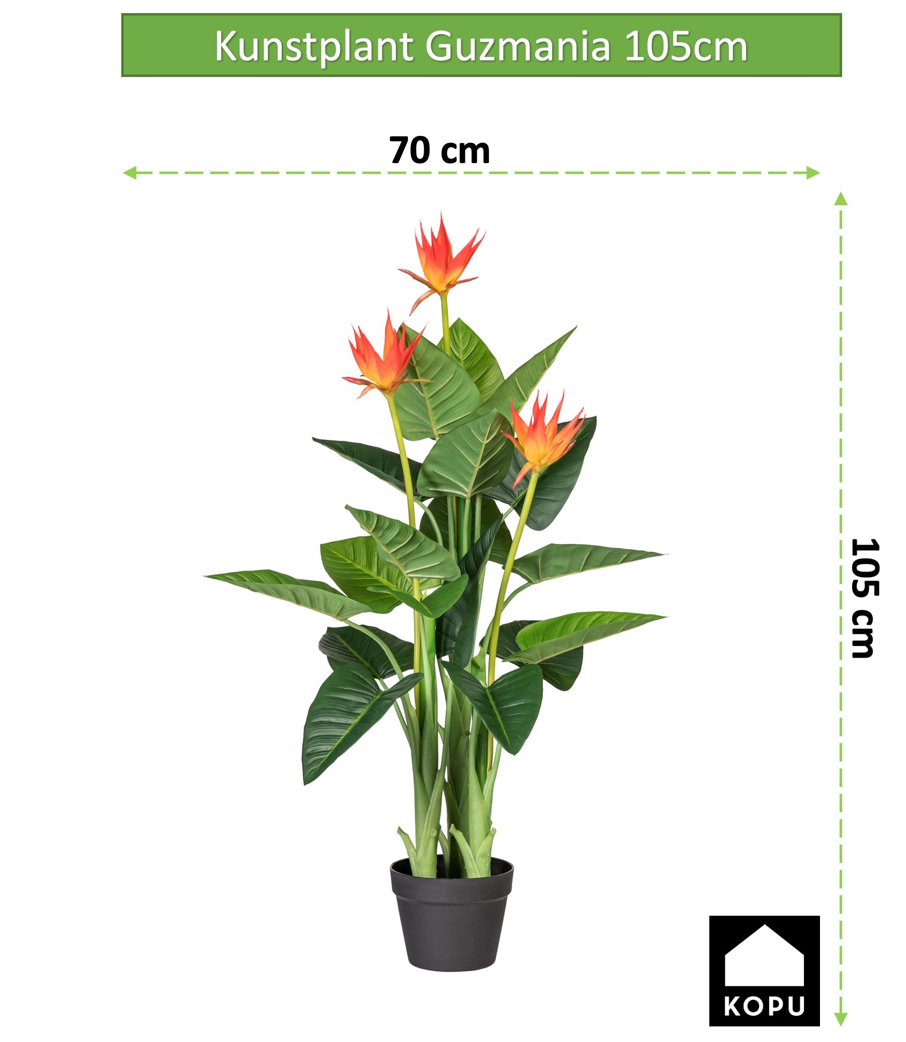 Kopu® Kunstpflanze Guzmania 105 cm mit 3 orangefarbenen Blüten - Kunstpflanze