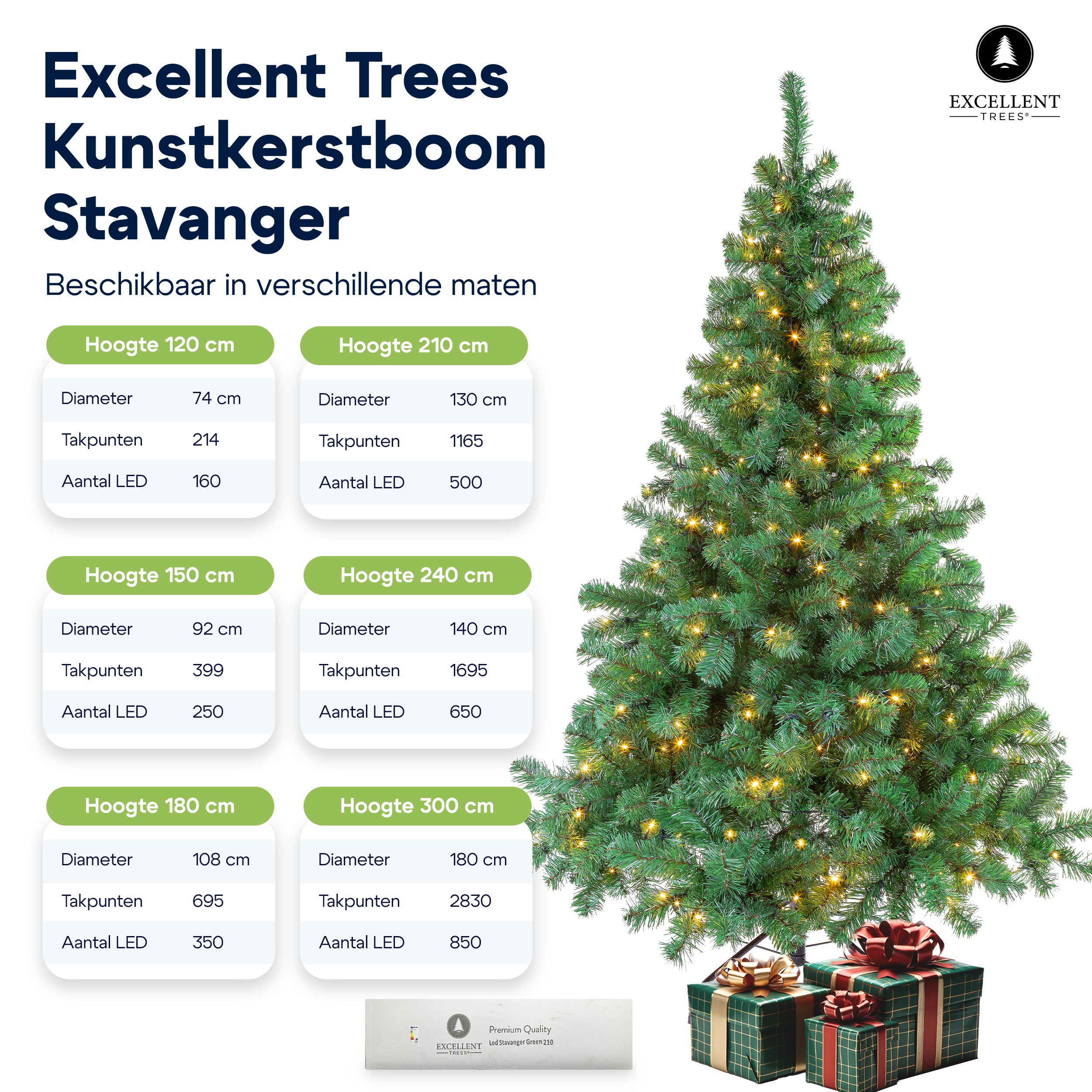 Kunst-Kerstboom Excellent Trees® LED Stavanger Green 120 cm met verlichting