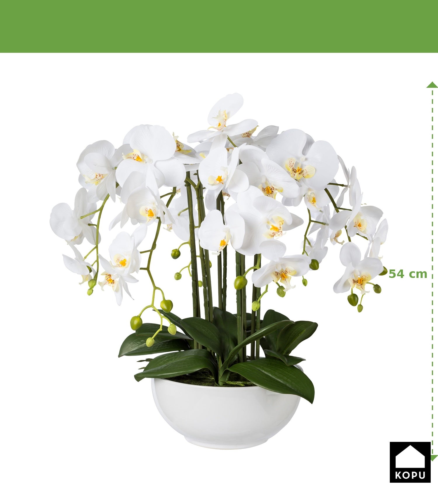 Kopu® Kunstbloem Orchidee 54 cm Wit met Schaal - Phalenopsis