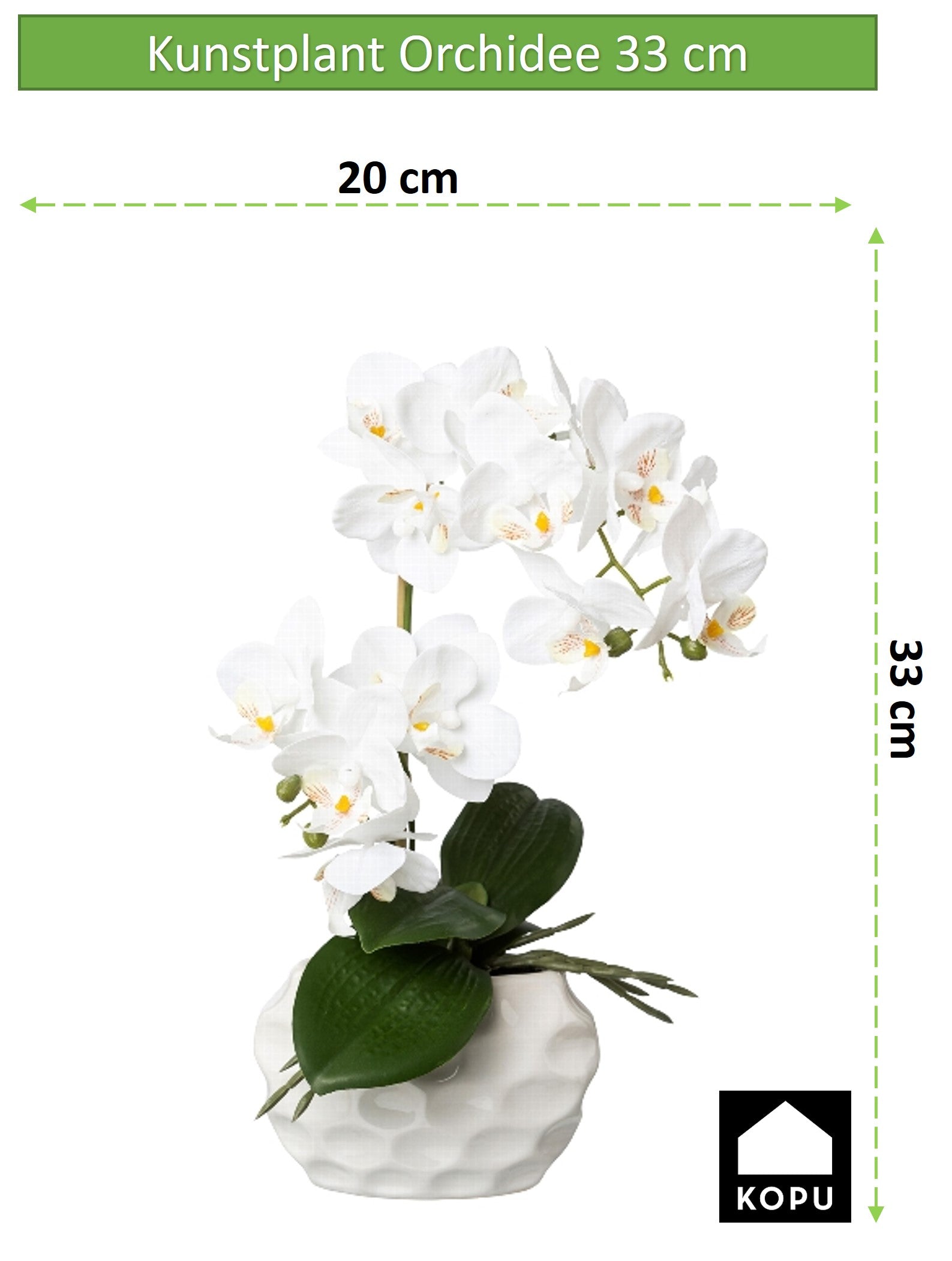 Kopu® Kunstplant Orchidee 33 cm in witte Sierpot 13x9cm - Wit