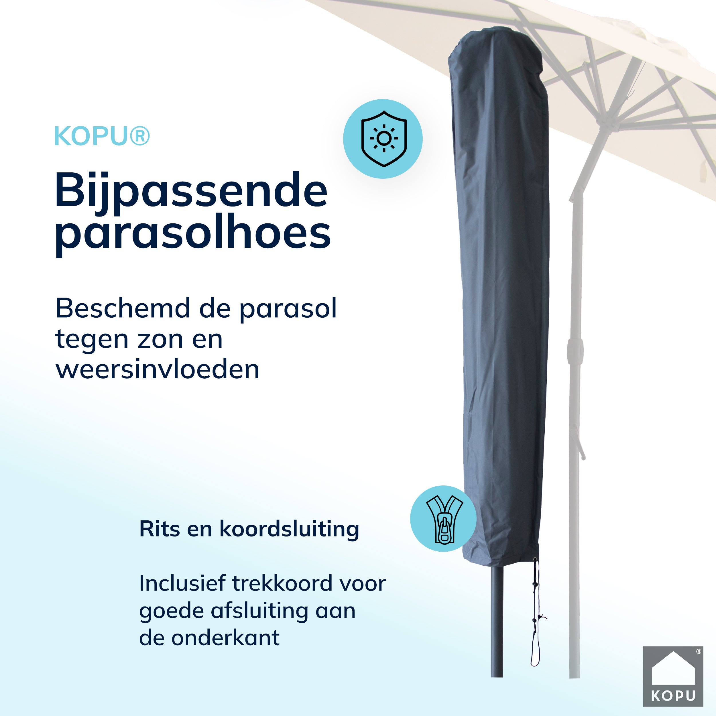 Kopu® Valencia Parasol Rond 300 cm met Beschermhoes en Voet - Creme
