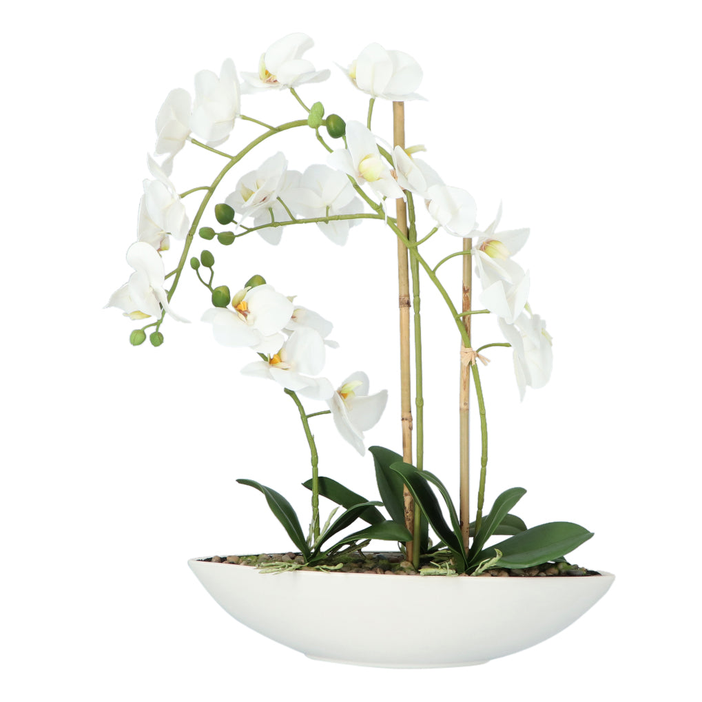 Kopu® Kunstblume Orchidee 60 cm weiß mit Schale oval - Phalenopsis