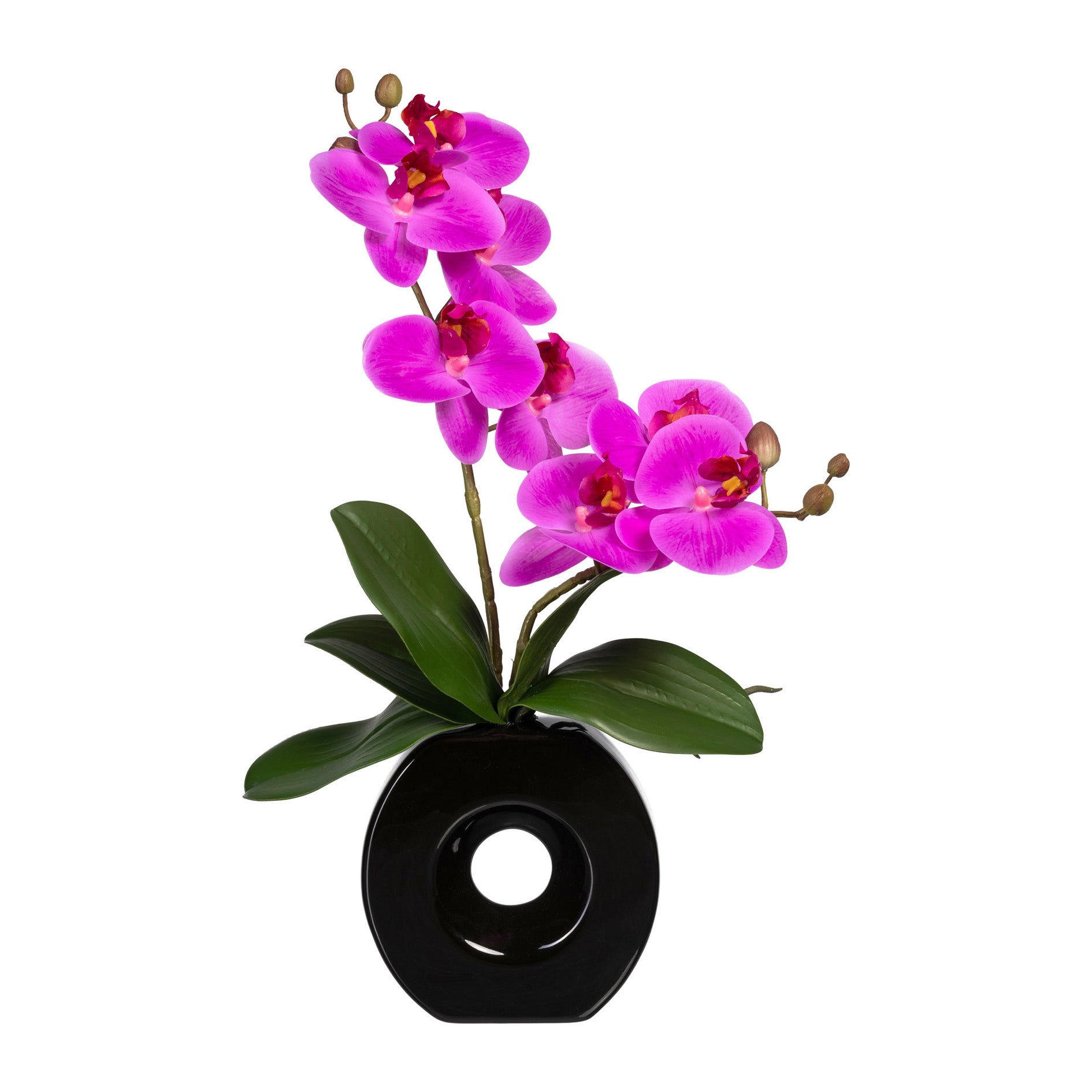 Kopu® Künstliche Blume Flieder-Orchidee 35 cm in schwarzer Vase – Phalenopsis