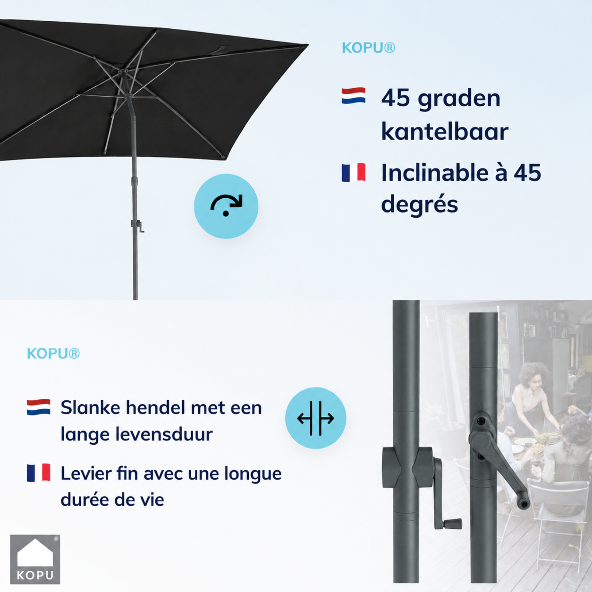 Kopu® Sevilla Parasol Rechthoek 200x300 cm met Hoes - Balkonparasol Zwart