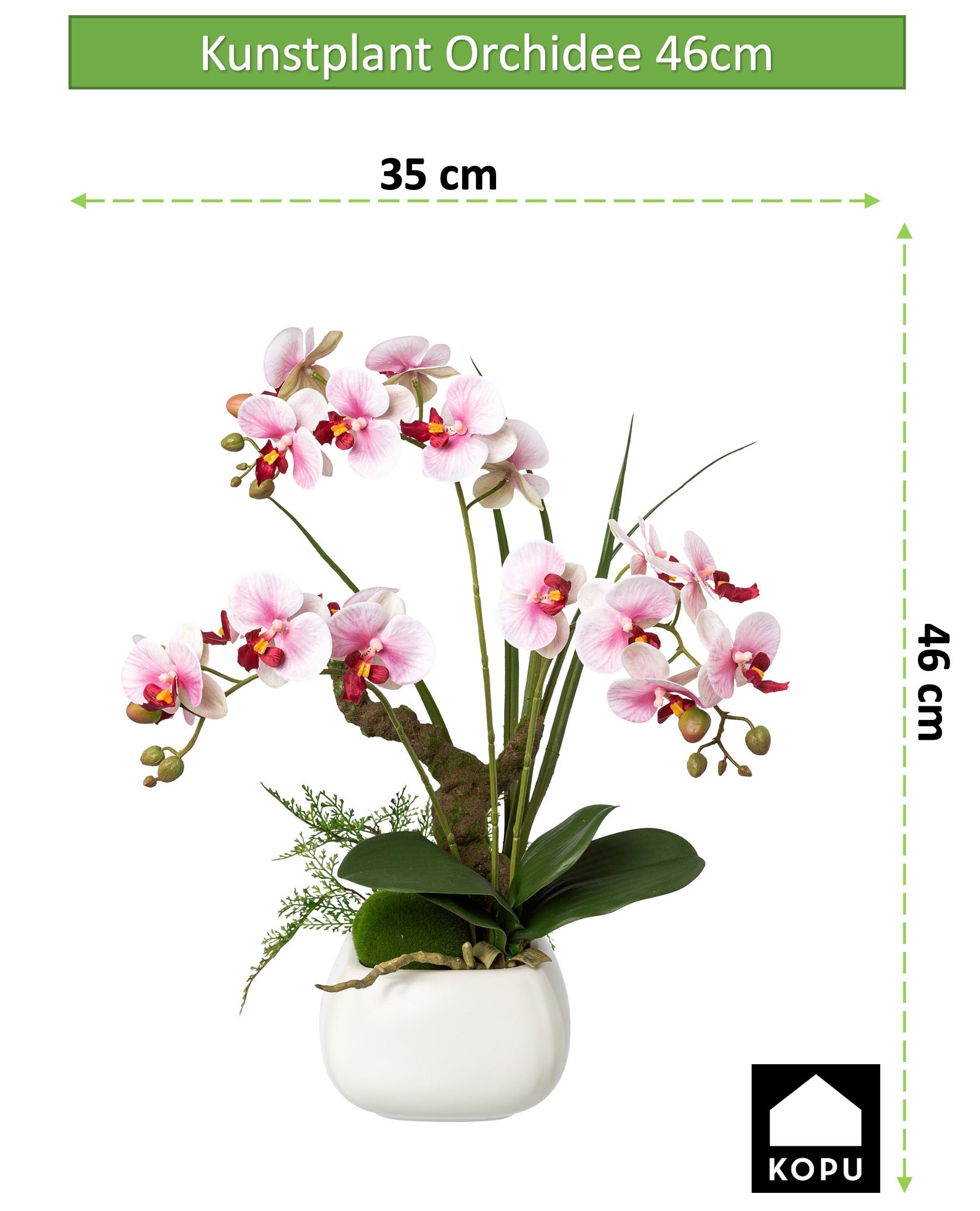 Kopu® Künstliche Blumen-Orchidee, 46 cm, lila Blumentopf, quadratisch – Phalaenopsis