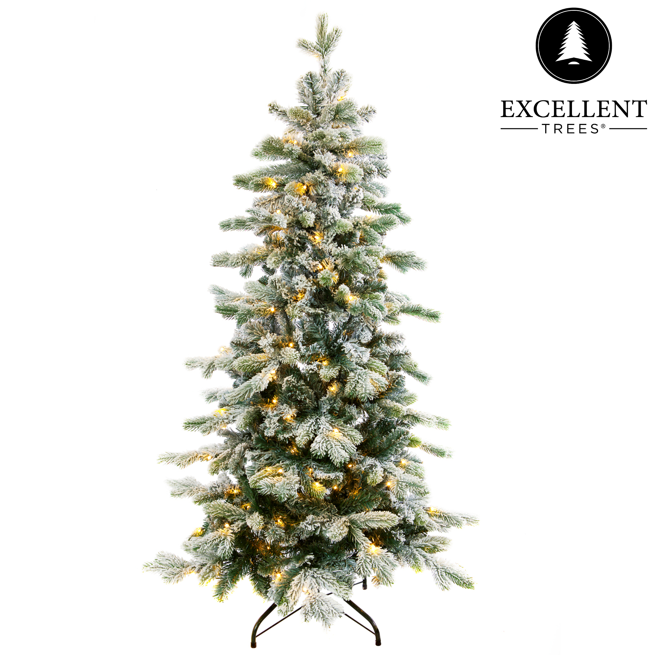 Excellent Trees® LED Varberg Smalle Witte Kerstboom met Sneeuw en Verlichting 150 cm -  ⌀86cm - ↕150cm