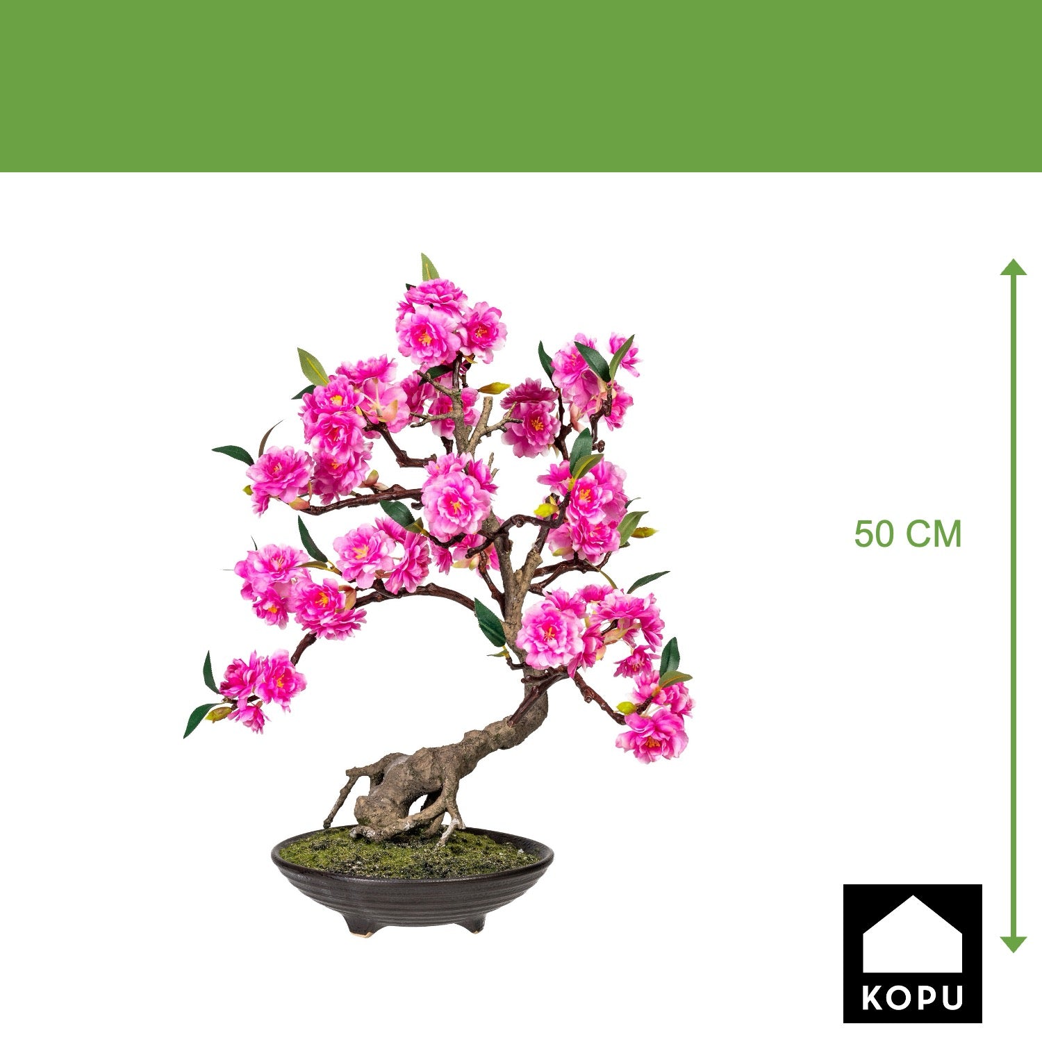 Kopu Bonsai Cerasum - roze - circa 50 cm - in een bruine cementen pot