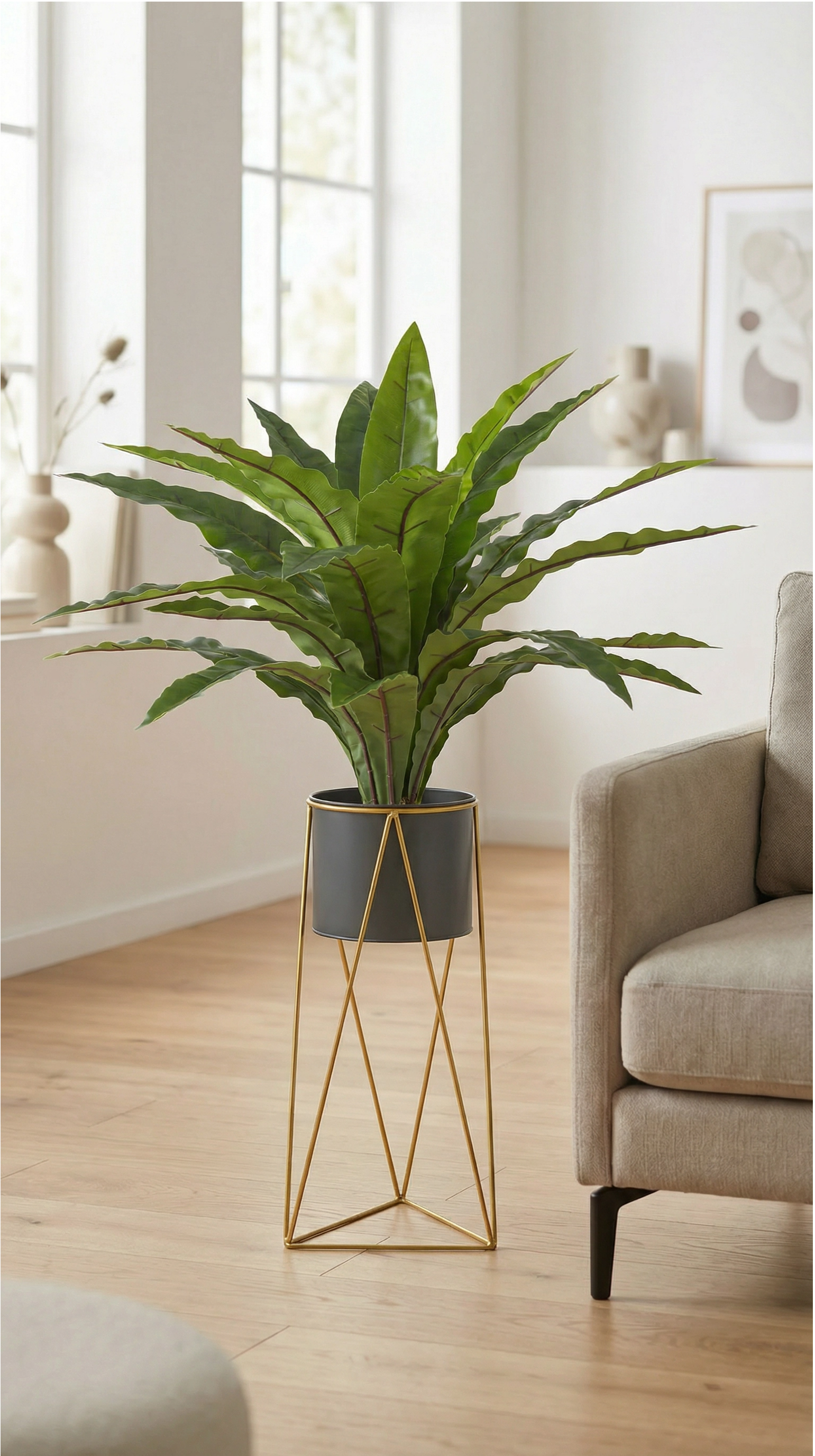 Kopu® Kunstplant Asplenium 24 blad - 105 cm met metaal Standaard