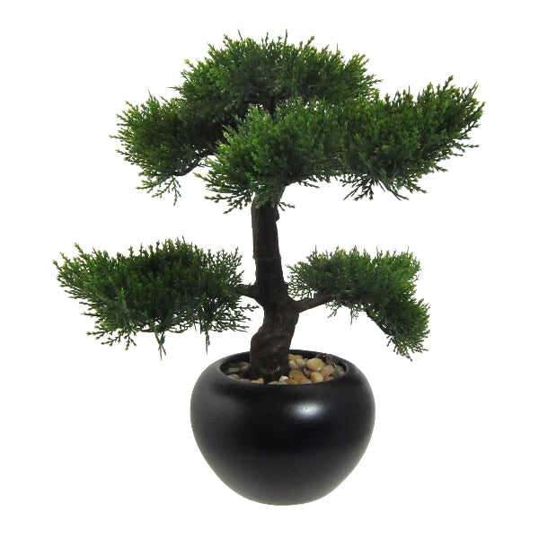 Kopu kunstmatige cederbonsai 37 cm met zwarte pot - Bonsaiboom