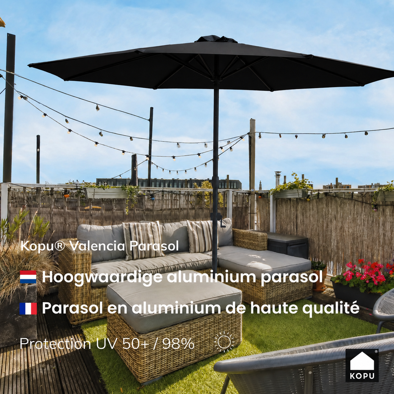 Kopu® Valencia Parasol Rond 300 cm met Beschermhoes - Zwart