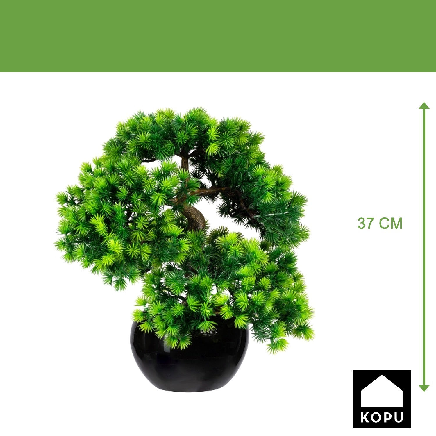 Kunstmatige bonsai van Kopu, gemaakt van larikshout, 37 cm hoog, met zwarte pot - Bonsaiboom