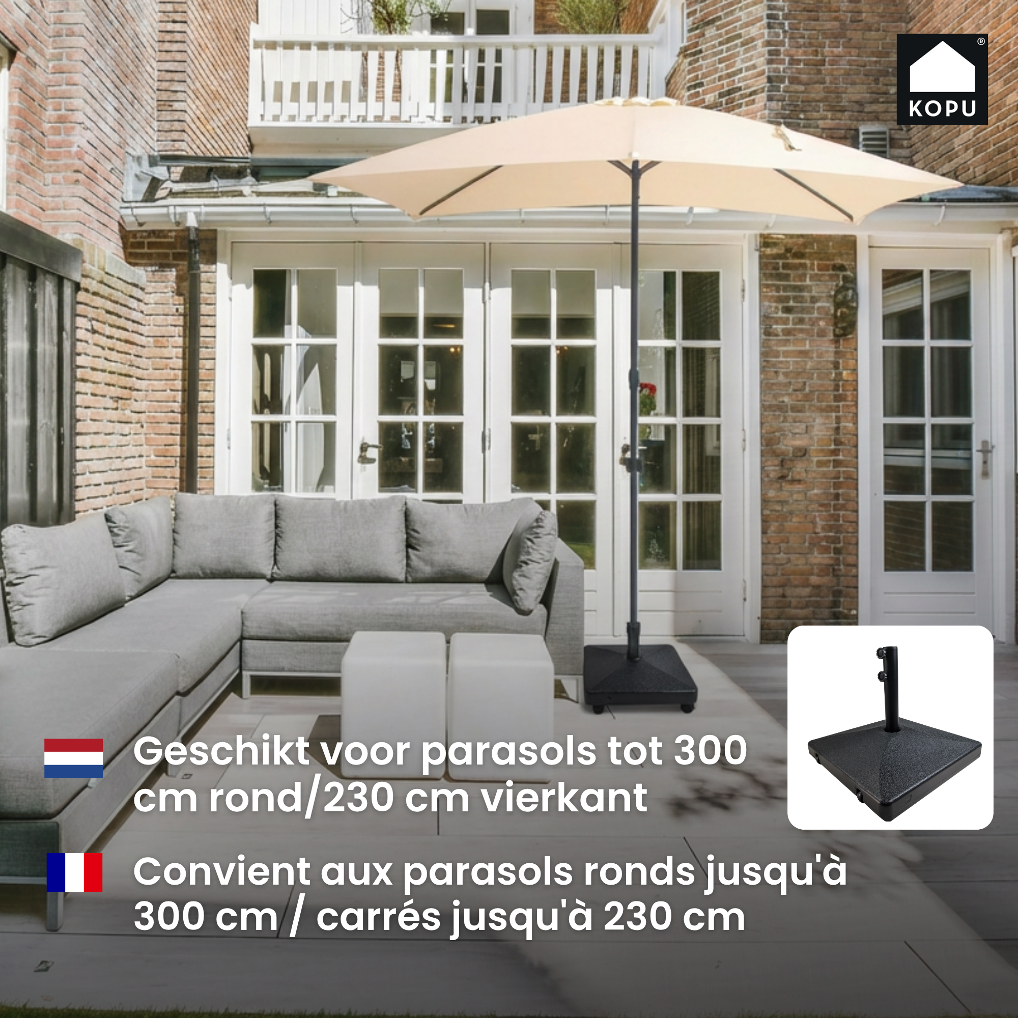 Kopu® Vulbare Parasolvoet 40 kg met wielen voor Parasols - Antraciet