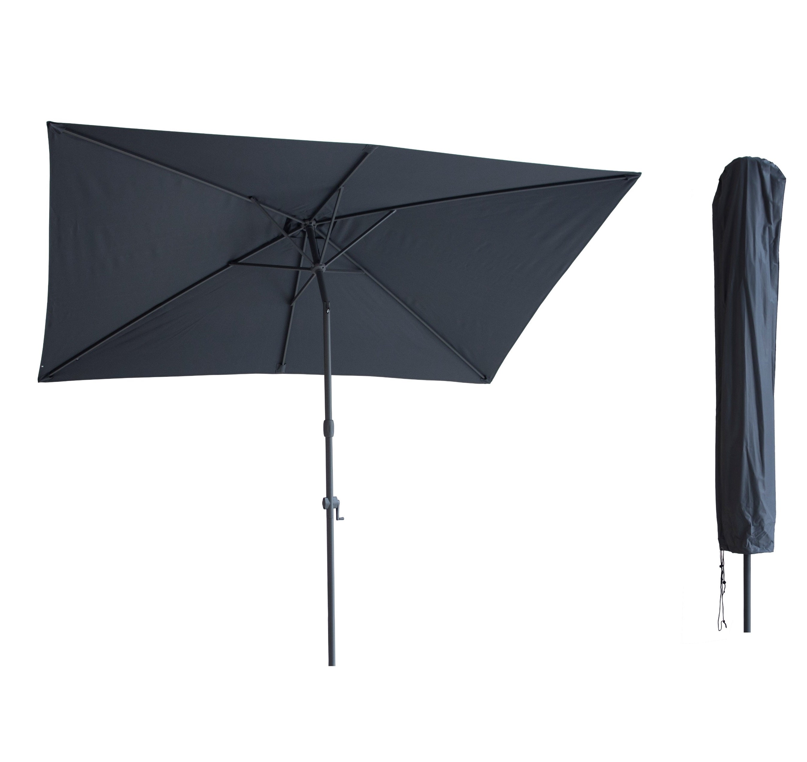 Kopu® Sevilla Parasol Rechthoek 200x300 cm met Hoes - Balkonparasol Grijs