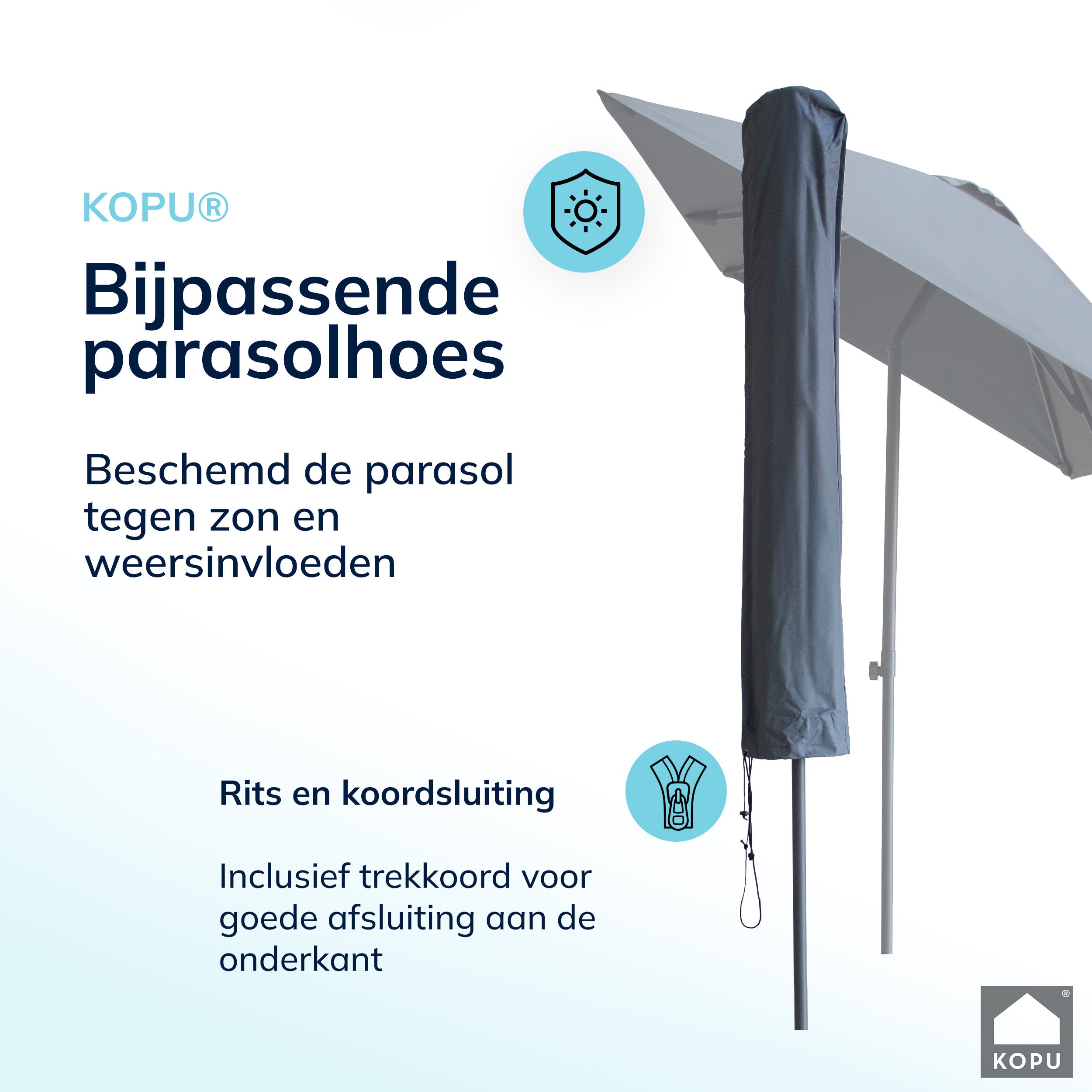 Kopu® Leon Parasol Rechthoek 150x250 cm - met Hoes en Voet - Grijs