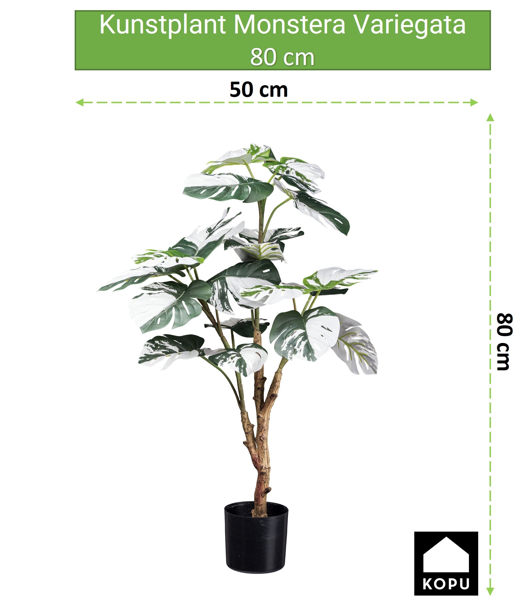 Kopu® Kunstplant Monstera Variegata 80 cm - 21 bladeren - Gatenplant