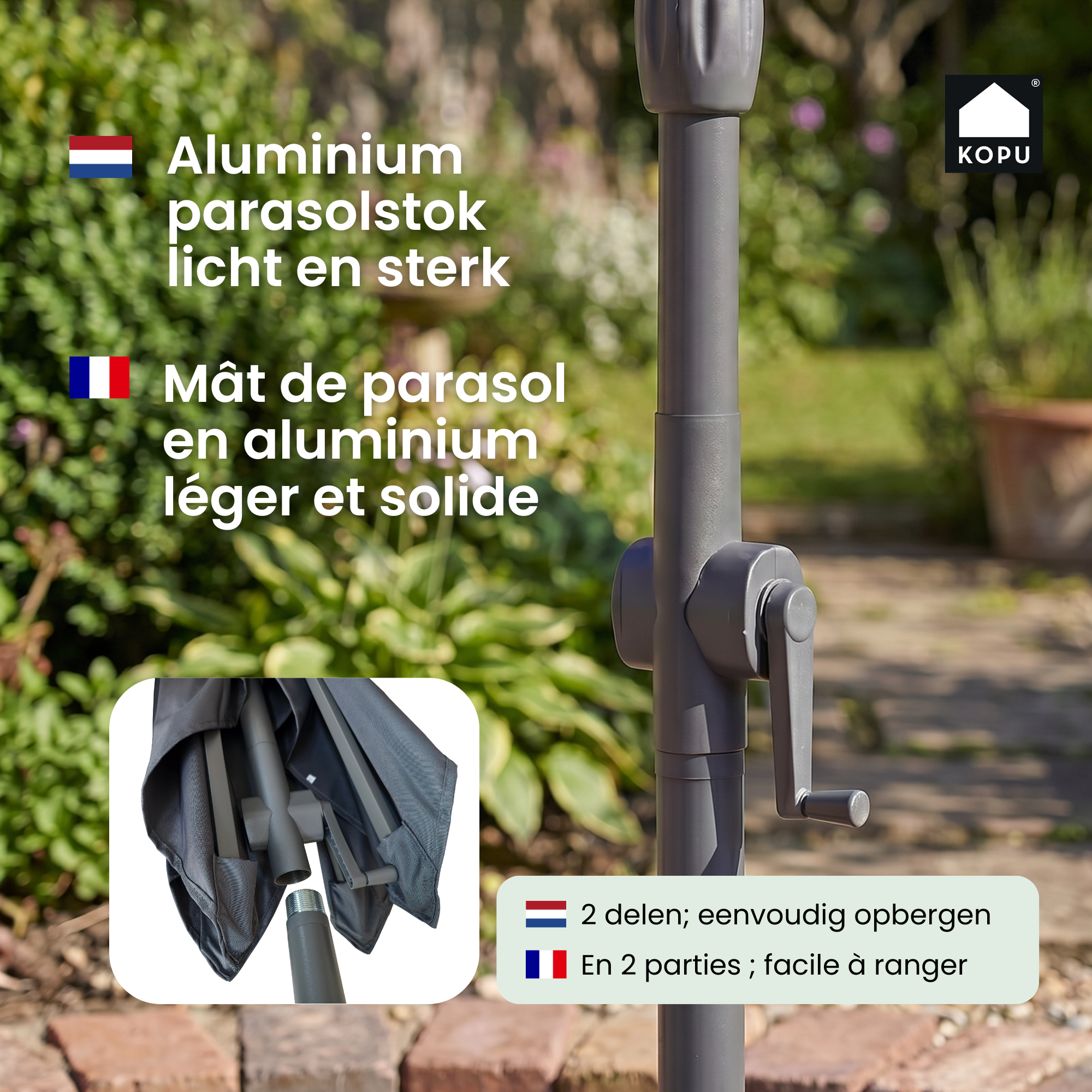 Kopu® Alicante - Parasol Vierkant 230x230 cm met Windvanger - Grijs