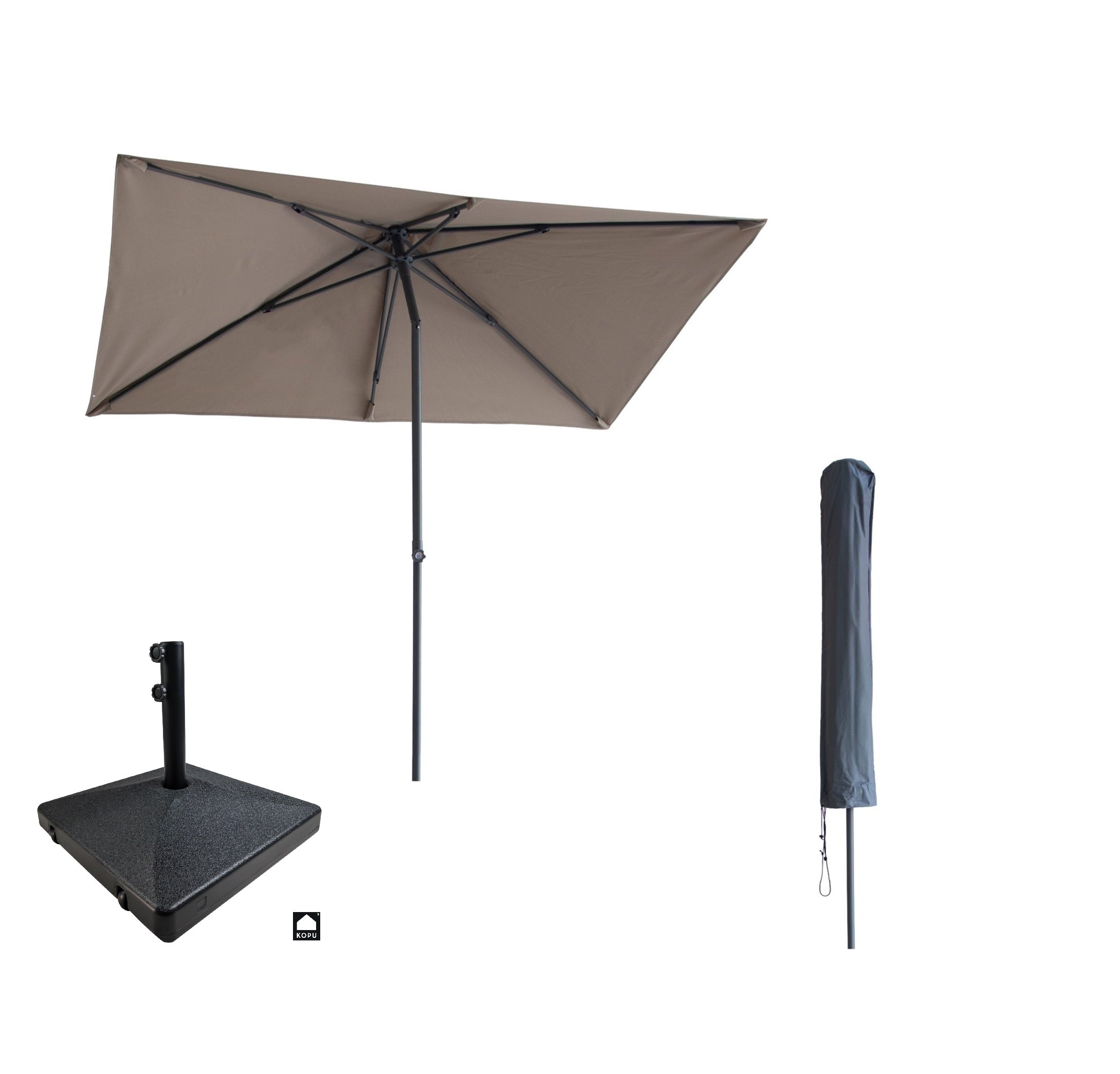 Kopu® Leon Parasol Rechthoek 150x250 cm - met Hoes en Voet - Taupe