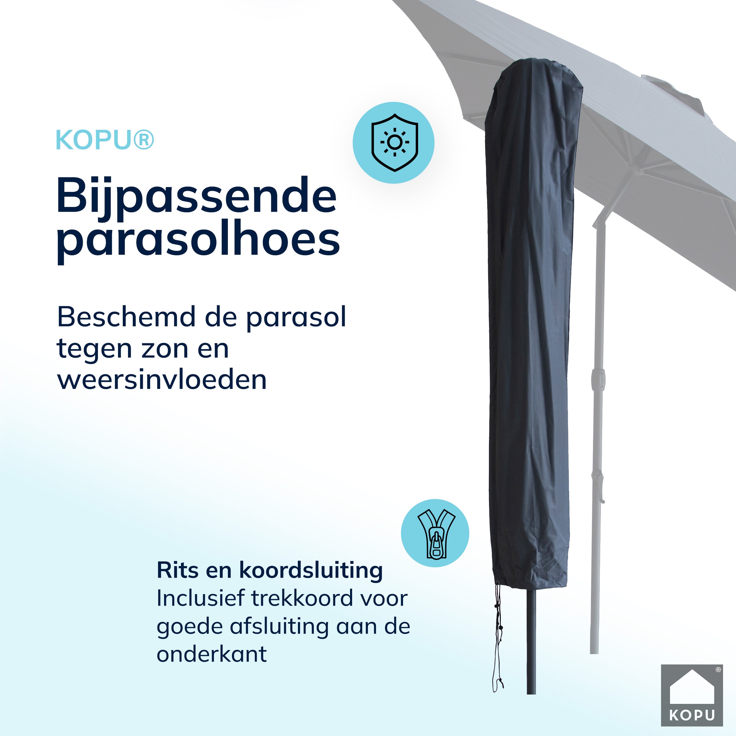 Kopu® Sevilla Parasol Rechthoek 200x300 cm met Hoes - Balkonparasol Grijs