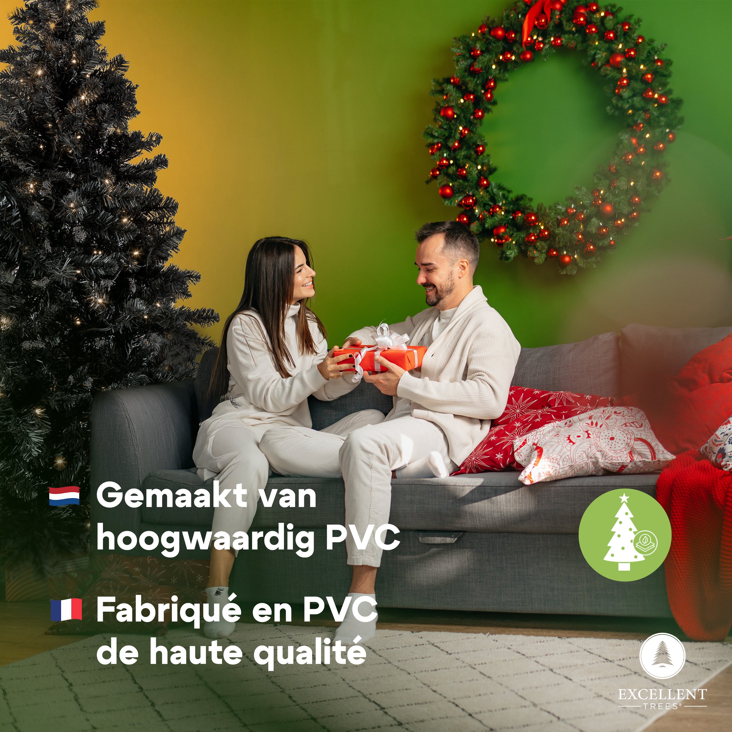 Excellent Trees® Stavanger Black 210 cm Zwarte Kerstboom met Verlichting -  500 LED Lampjes
