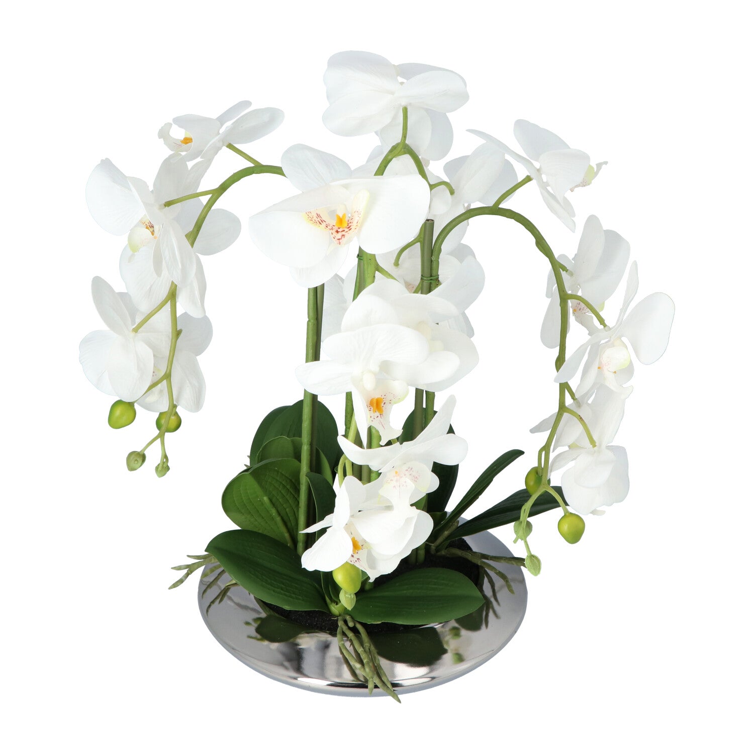 Kopu® Kunstplant Orchidee 4 takken 41cm in Zilveren Schaal  - Wit
