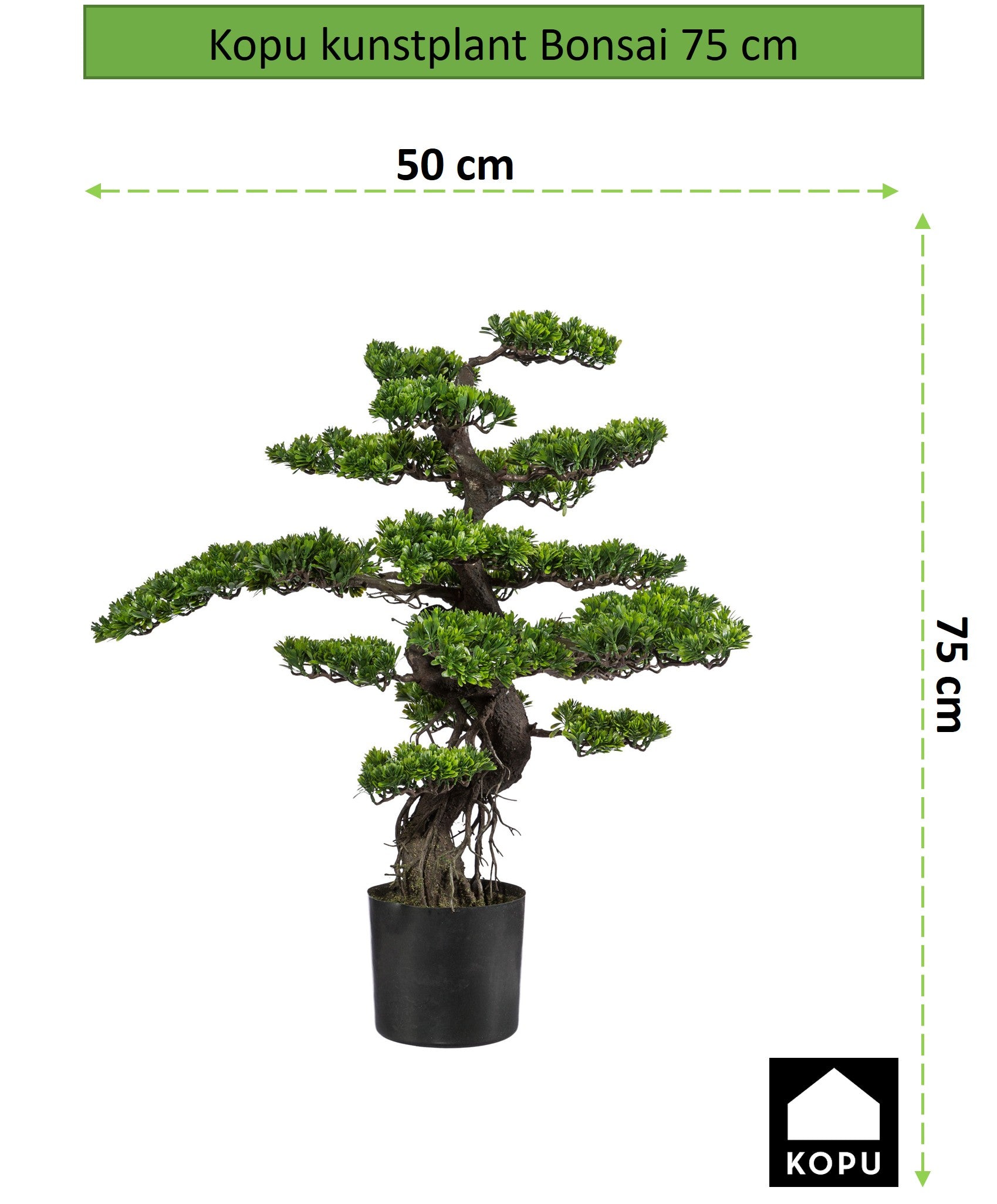 Kopu® Kunstplant Bonsai 75 cm - in zwarte Pot - Bonsai boompje