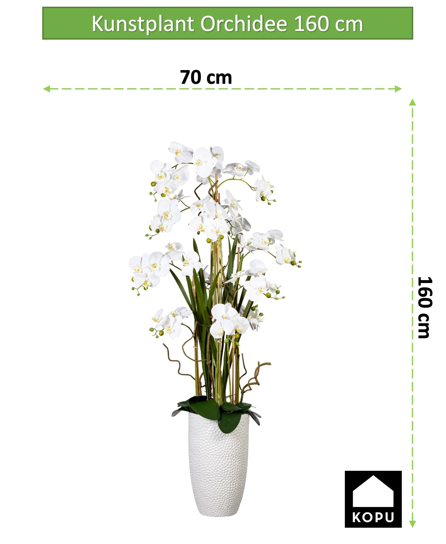 Kopu® Kunstpflanze Orchidee 160 cm weiß im hohen Blumentopf - Phalaenopsis