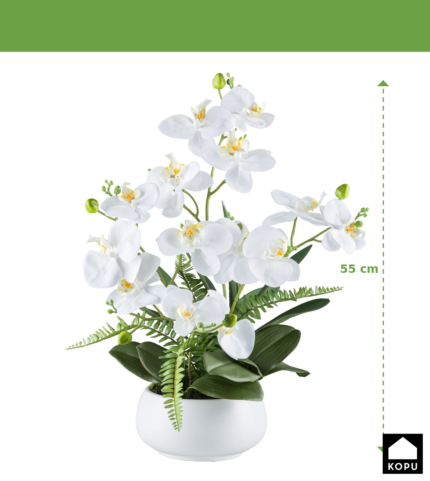 Kopu® Kunstbloem Orchidee 55 cm 4 takken op schaal - Phalaenopsis Wit
