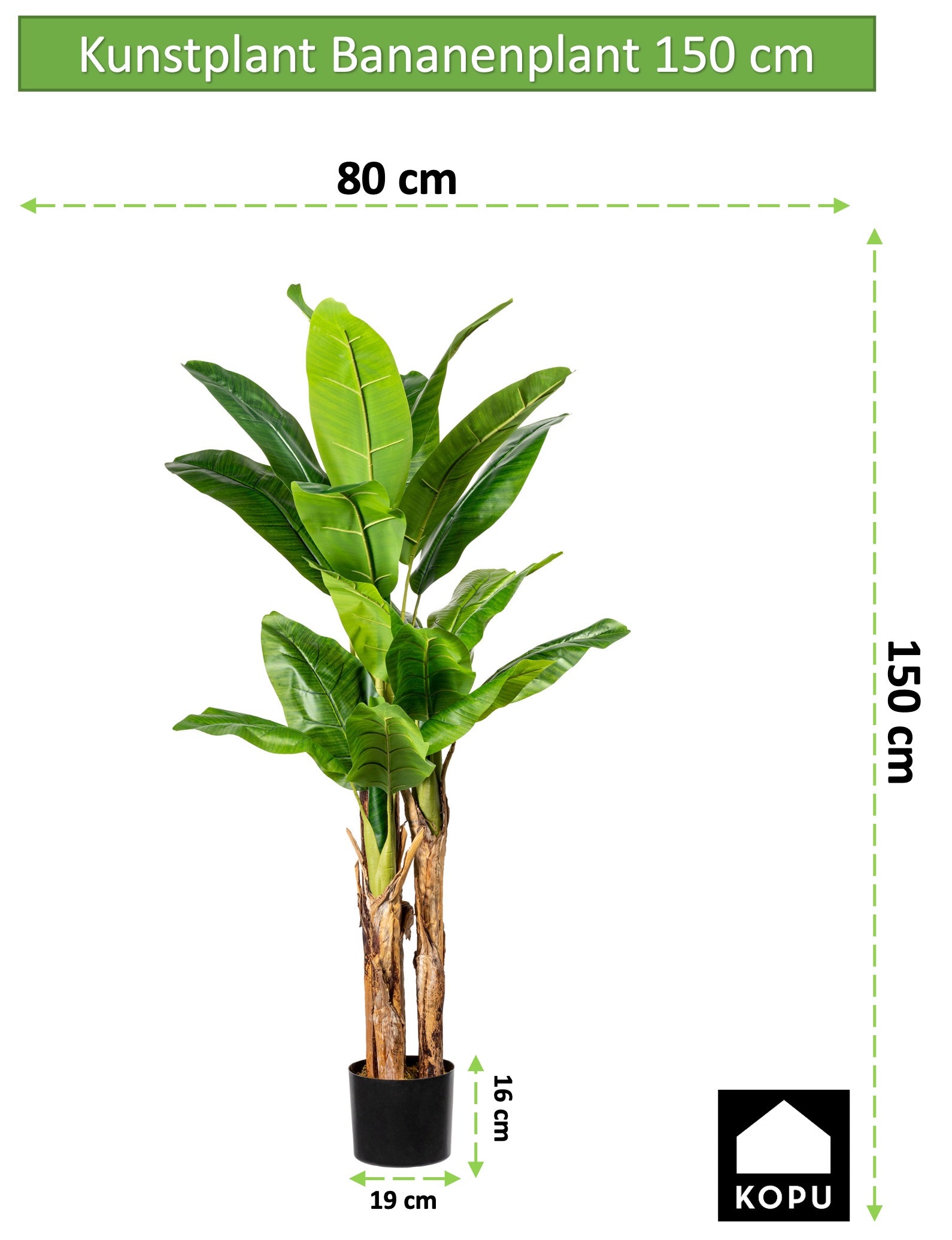 Kopu Kunstplant Bananenplant 150 cm met 21 Bladeren - Nepplant