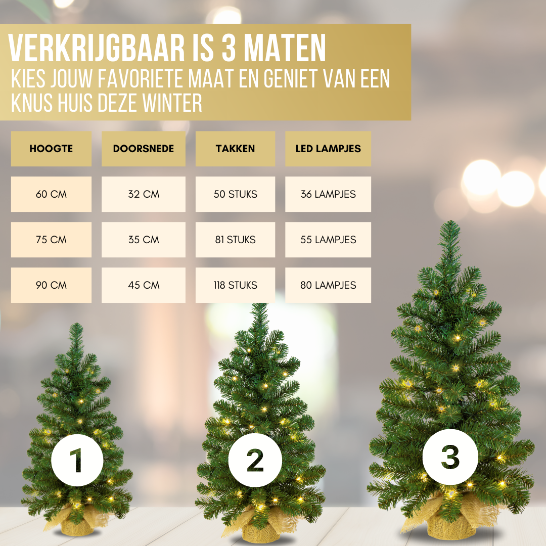 Excellent Trees® Jarbo 60 cm Mini Kerstboom - Batterij Verlichting 35 LED Lampjes - kant en klaar