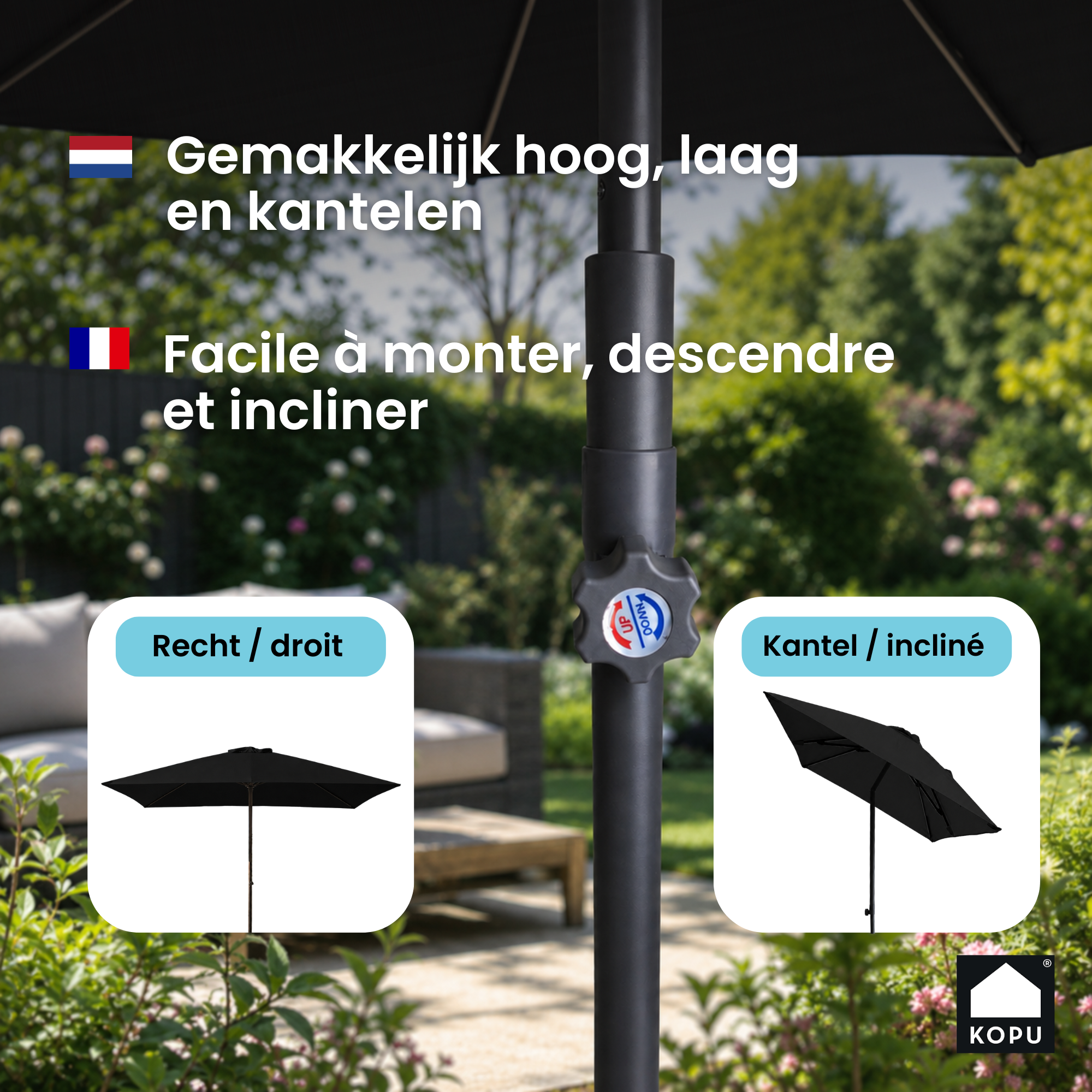 Kopu® Leon Parasol met Hoes Rechthoek 150x250 cm - Balkonparasol - Zwart