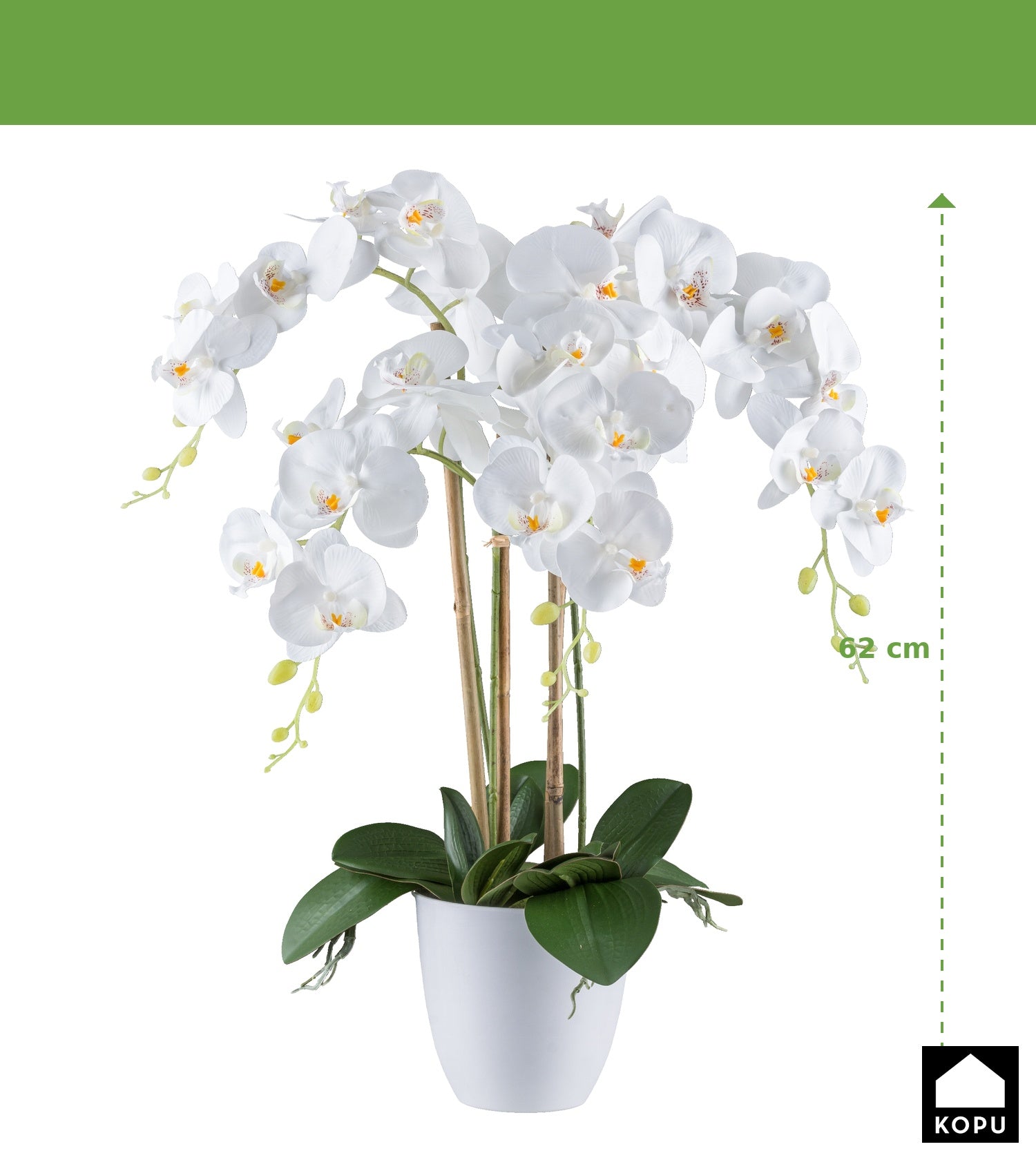 Kopu® Kunstbloem Orchidee 62 cm Wit met witte Pot - Phalenopsis