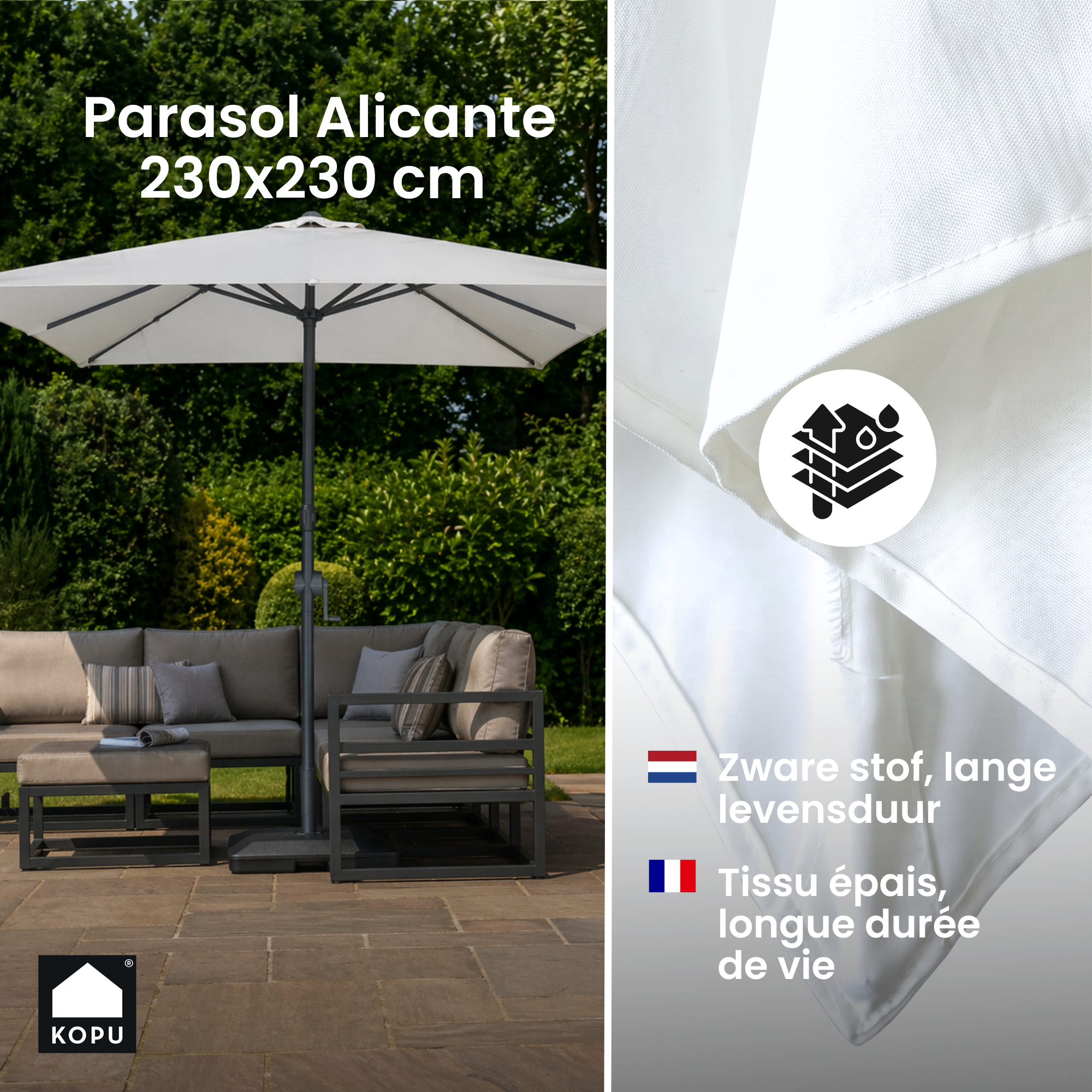 Kopu® Alicante - Parasol Vierkant 230x230 cm met Windvanger - Creme